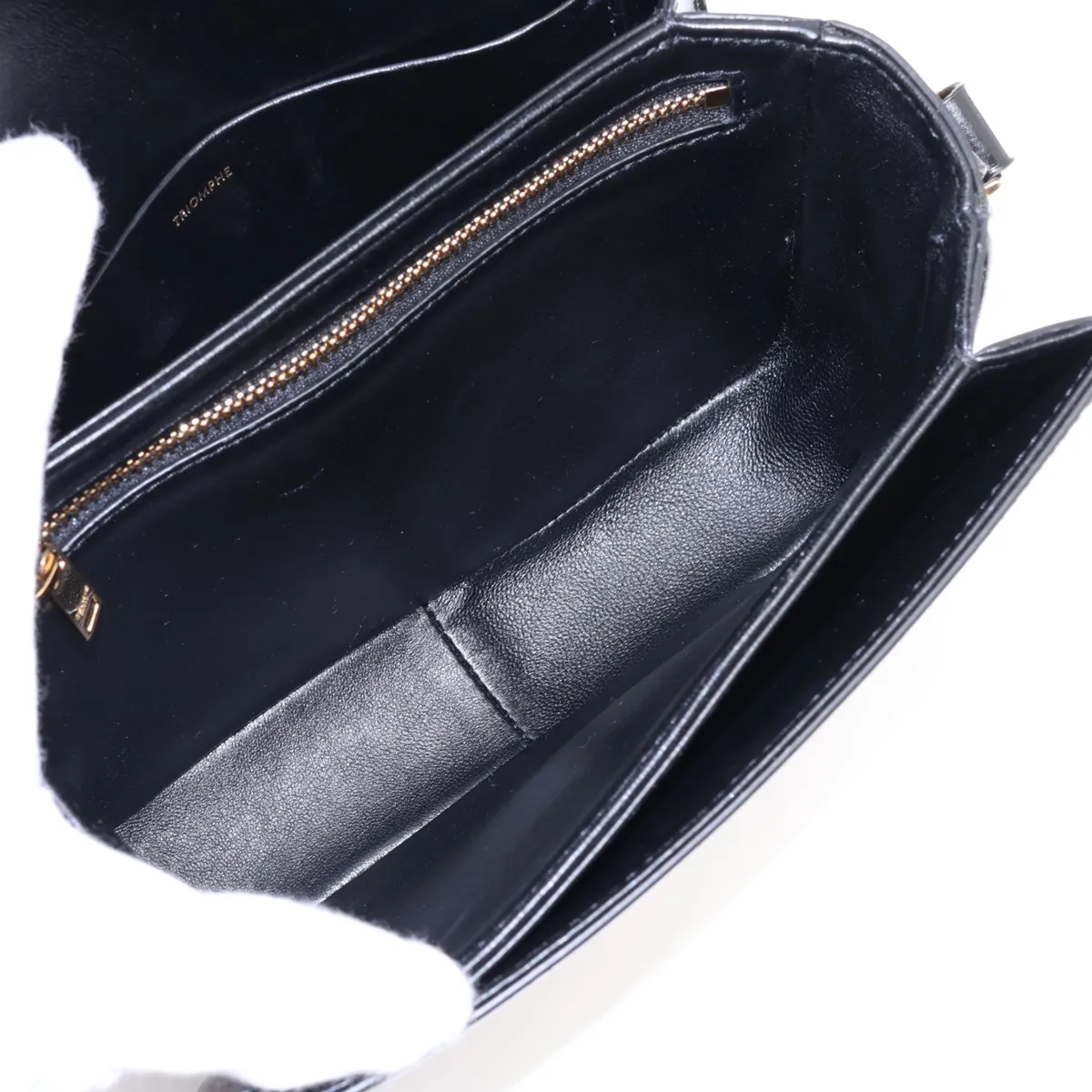 Triomphe Teen Leather Shoulder Bag, Black — view 7