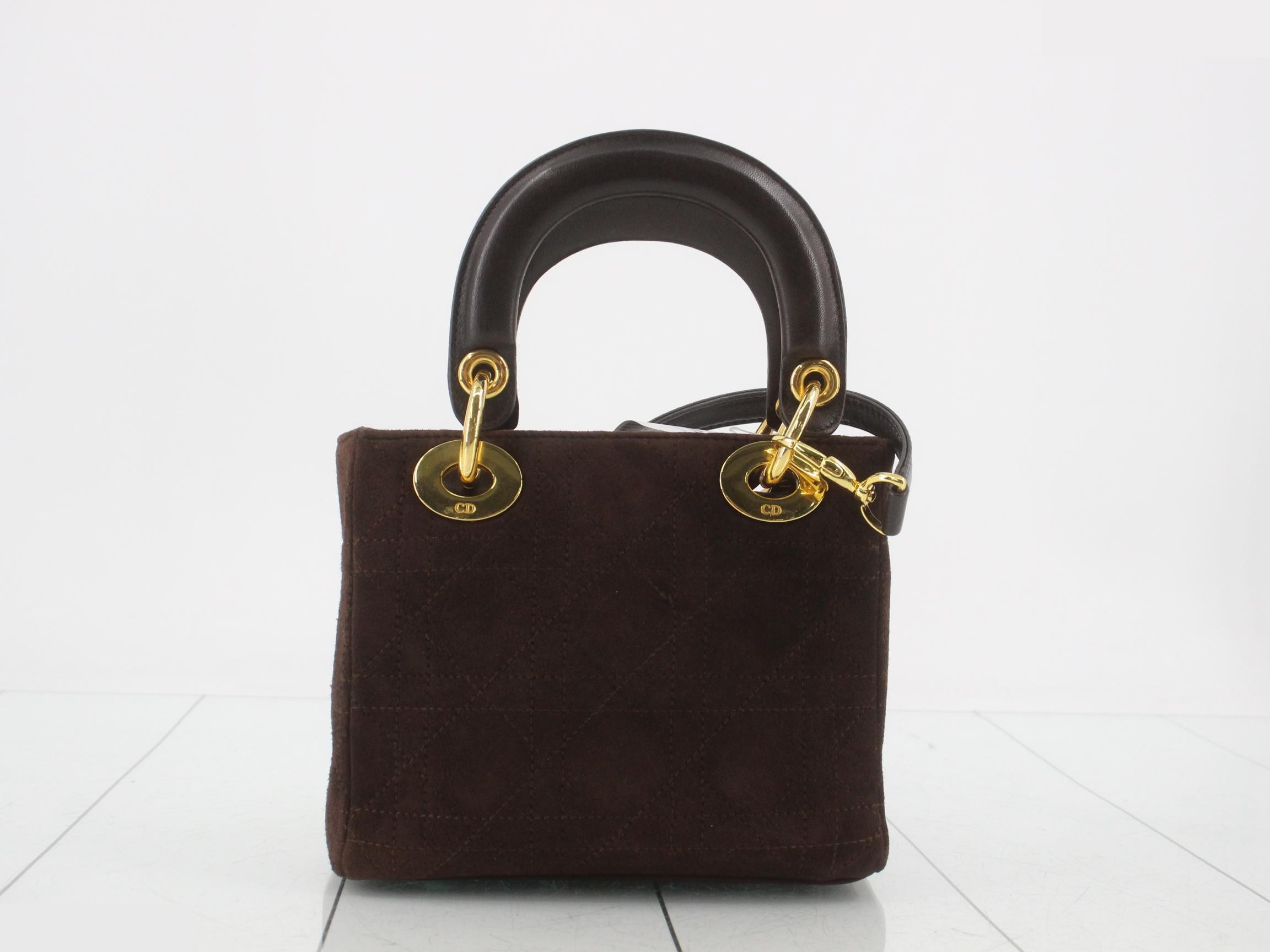 Lady Dior Cannage Suede 2-Way Bag, Brown — view 2