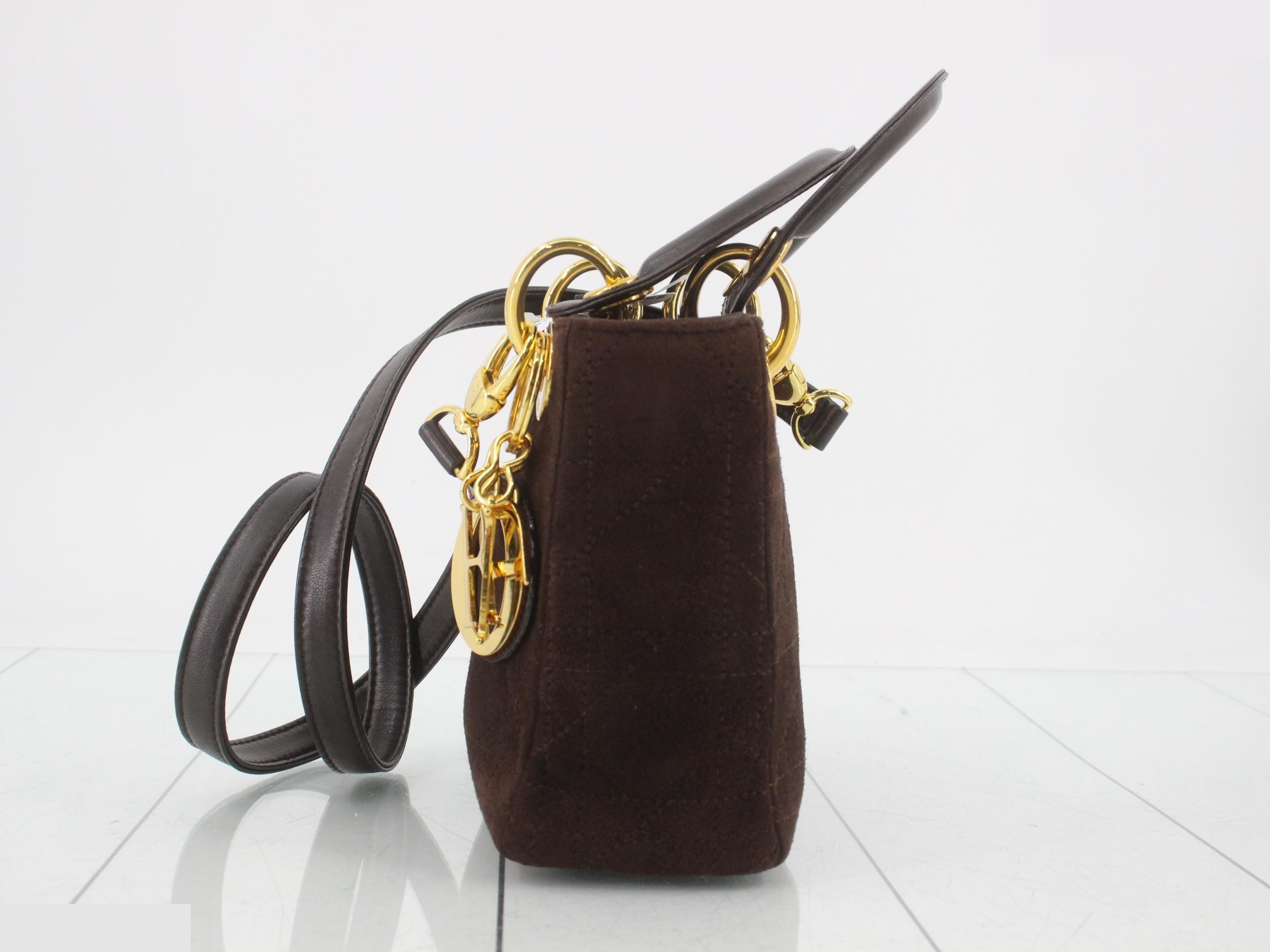 Lady Dior Cannage Suede 2-Way Bag, Brown — view 3