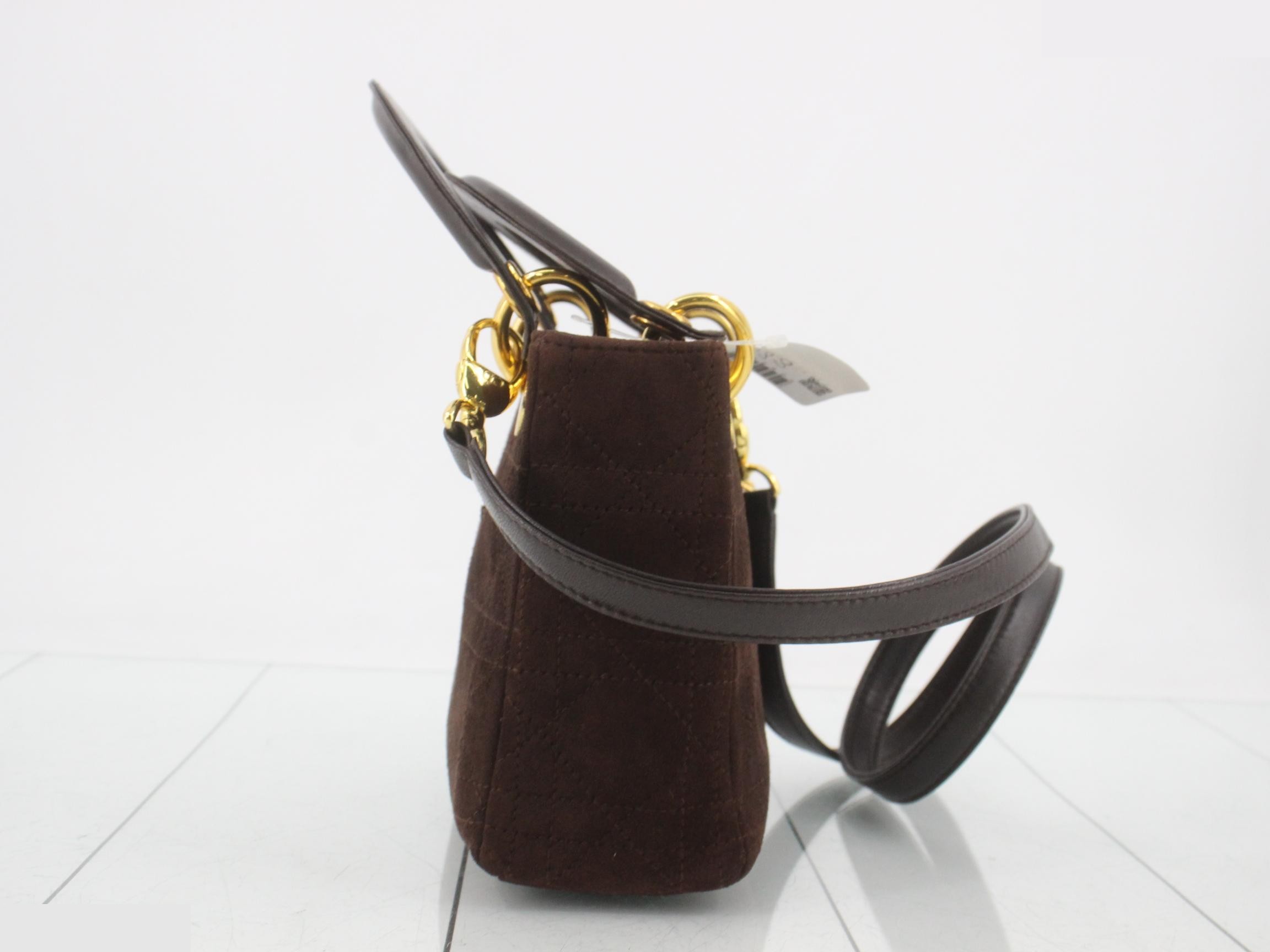 Lady Dior Cannage Suede 2-Way Bag, Brown — view 4