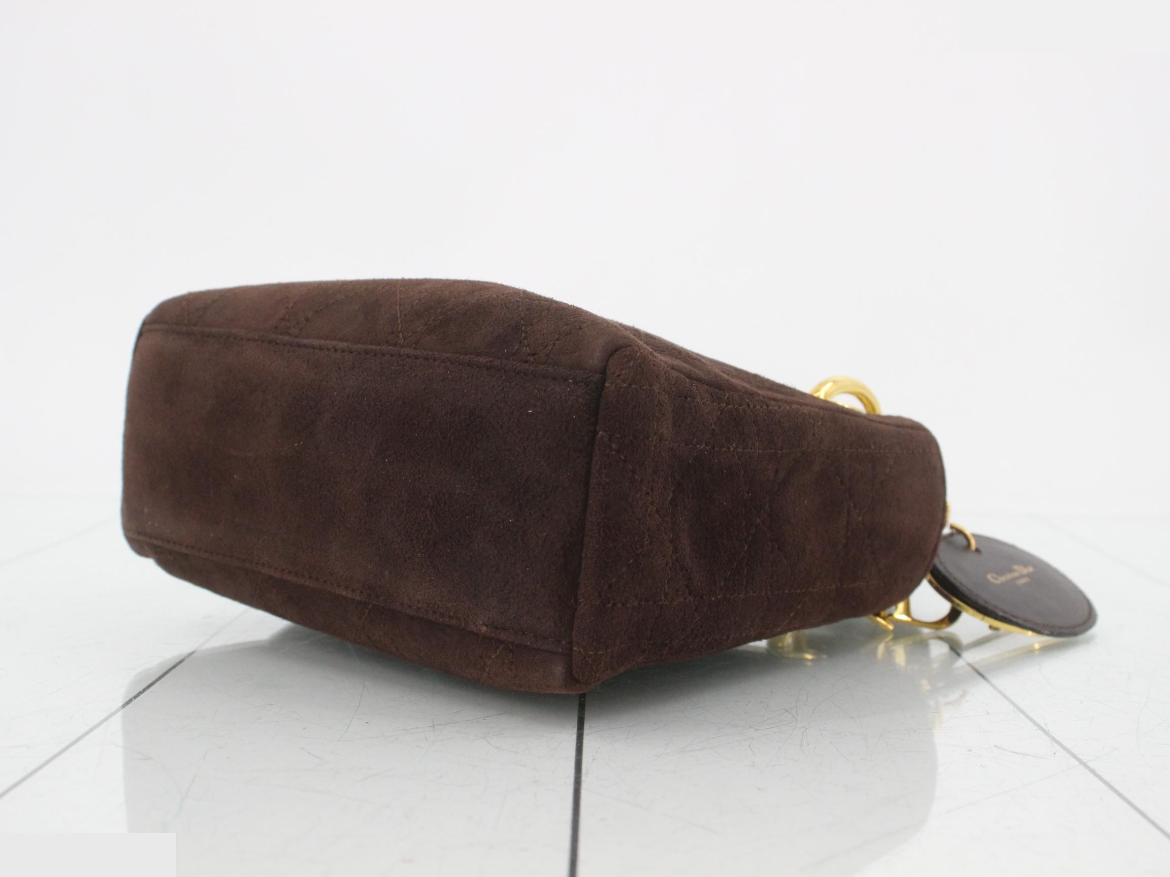 Lady Dior Cannage Suede 2-Way Bag, Brown — view 6