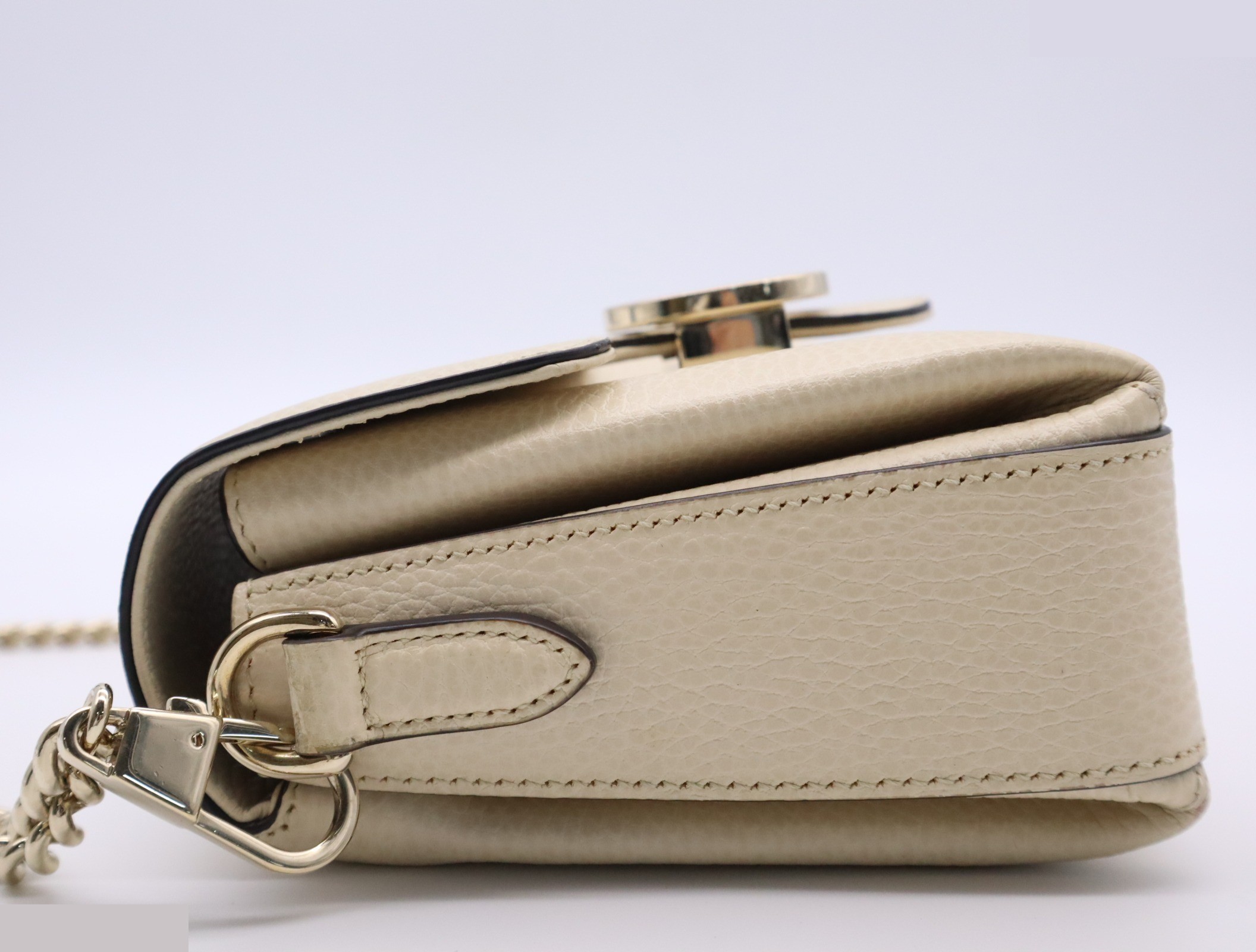 Leather Interlocking G Chain Shoulder Bag, White, Gold Hardware — view 3