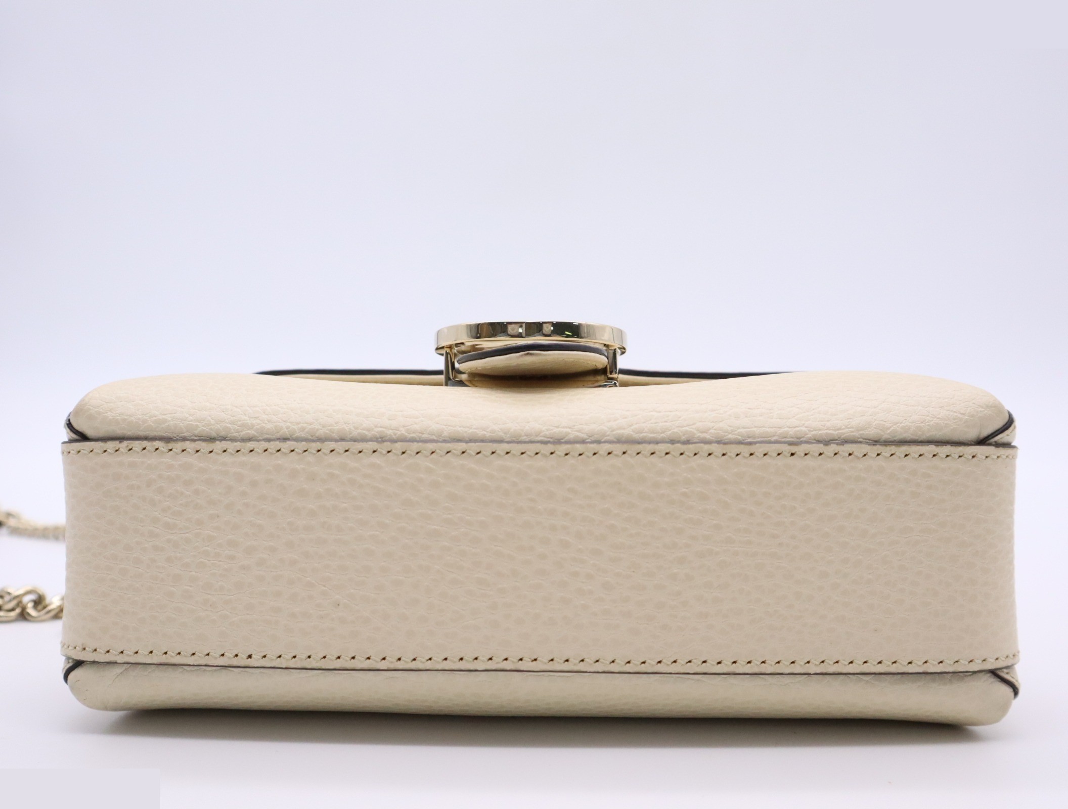 Leather Interlocking G Chain Shoulder Bag, White, Gold Hardware — view 4