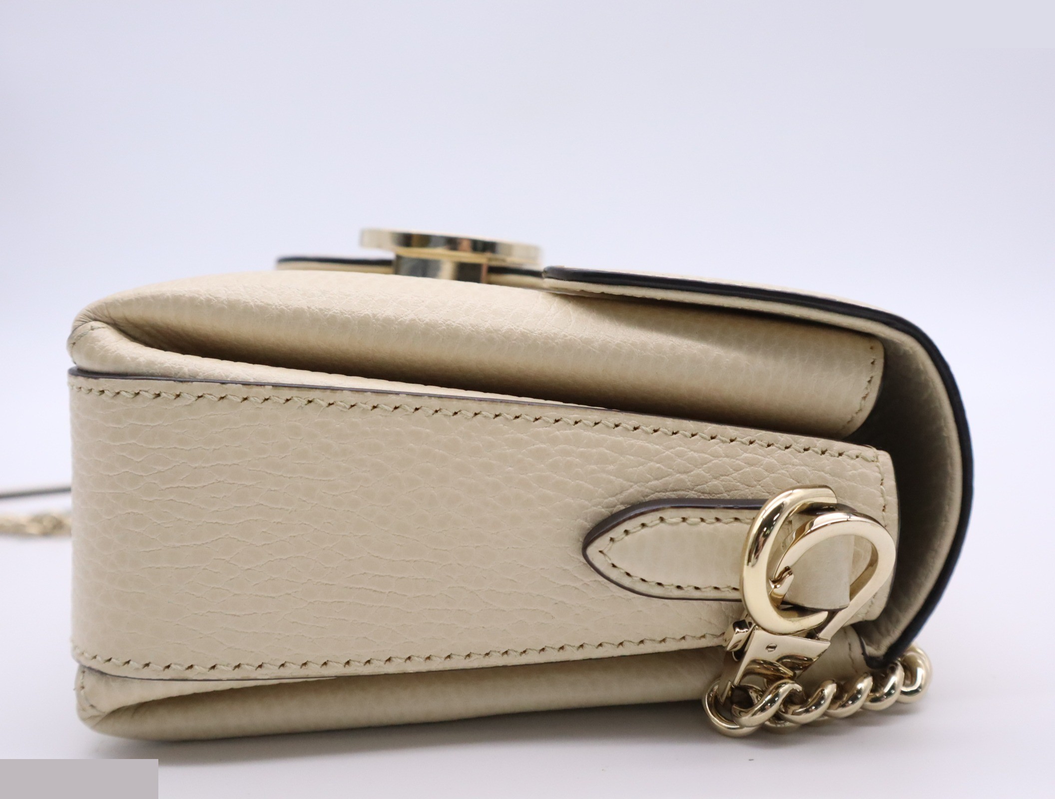 Leather Interlocking G Chain Shoulder Bag, White, Gold Hardware — view 5