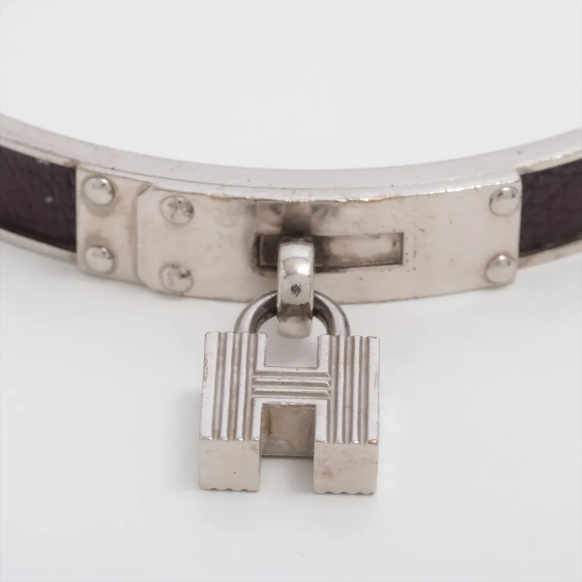 Kelly Bangle, Metal x Leather, Silver x Purple, dents, — view 3
