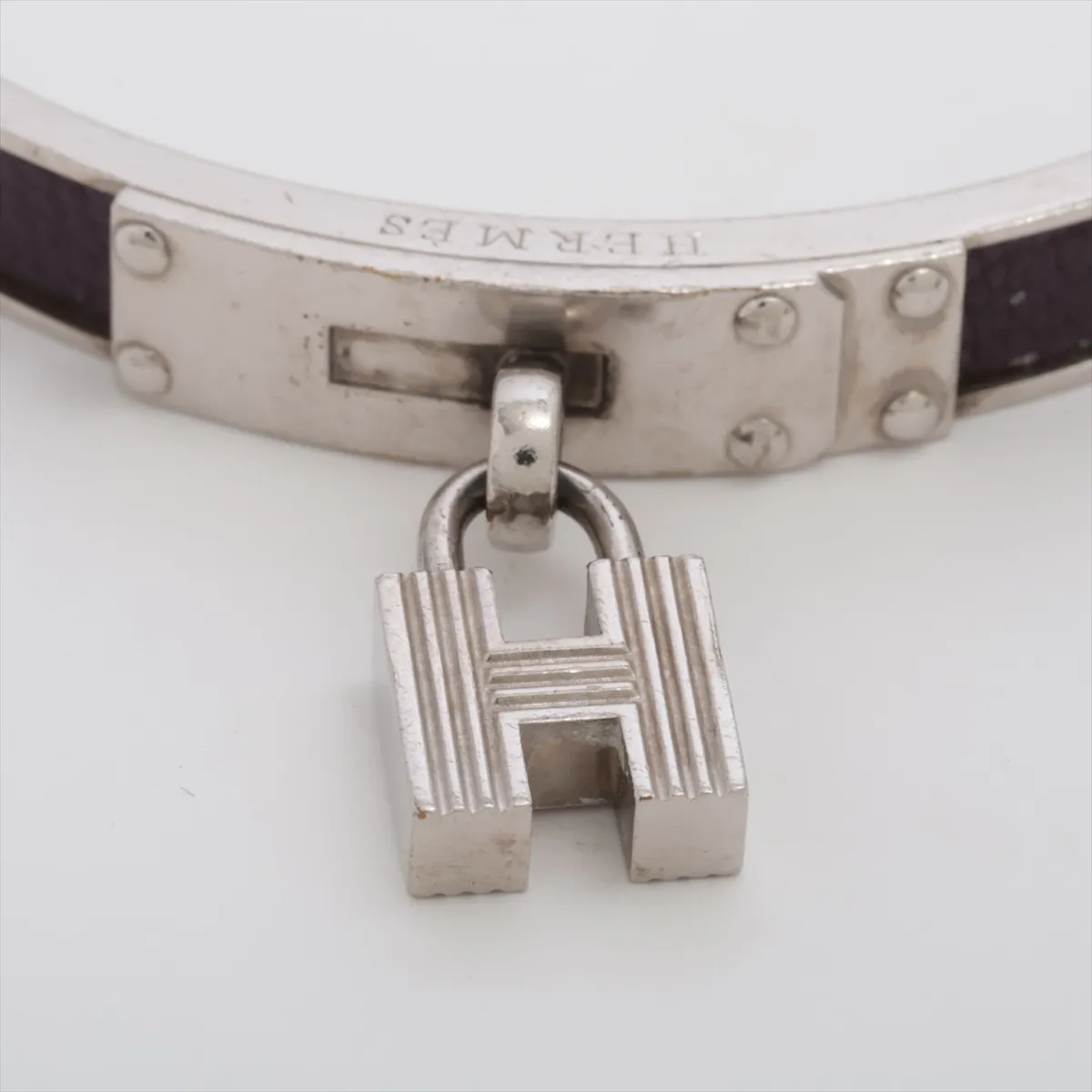 Kelly Bangle, Metal x Leather, Silver x Purple, dents, — view 4
