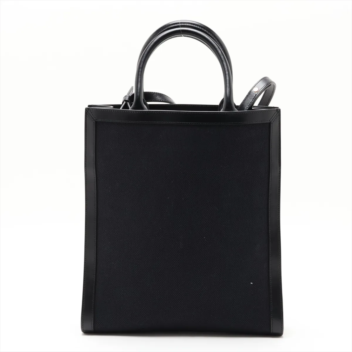 Medium Vertical Cabas Canvas x Leather 2-Way Tote Bag, Black — view 2