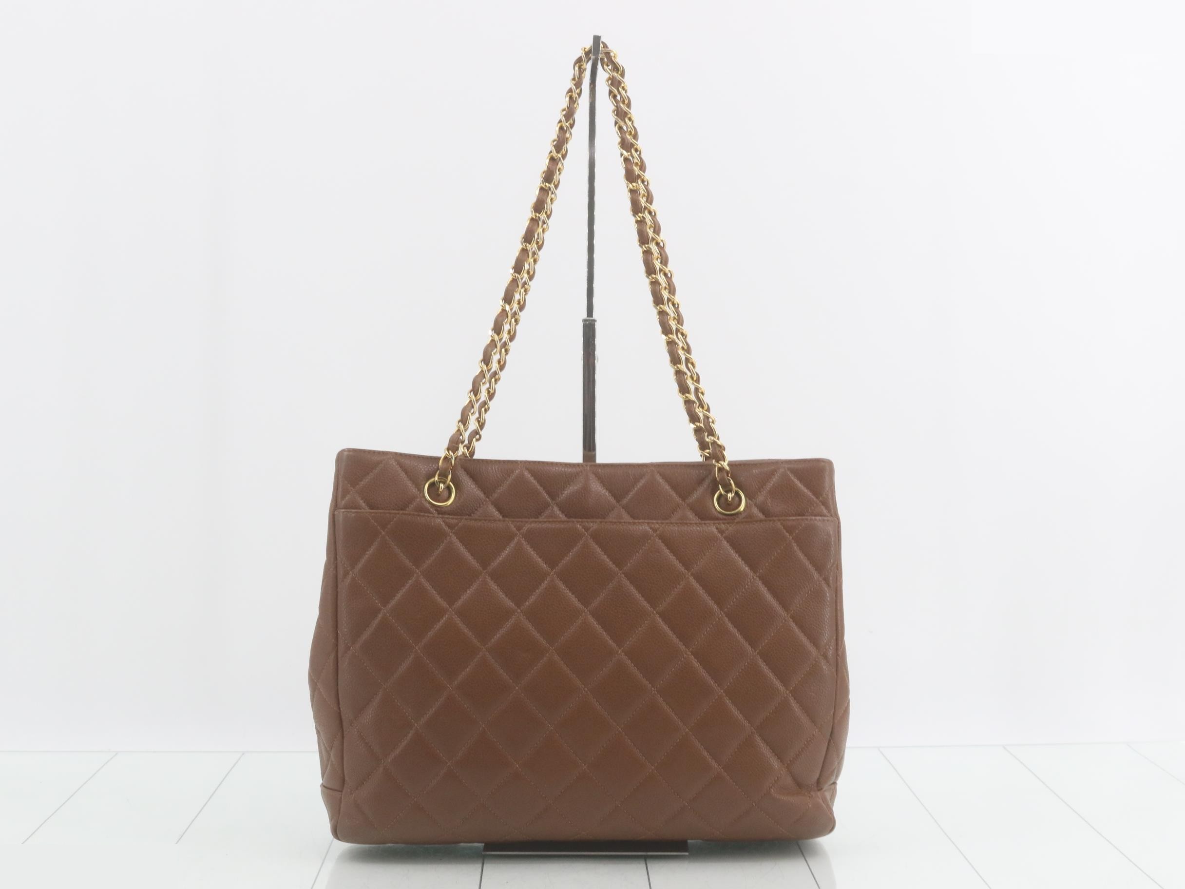 Matelassé Caviar Turnlock Chain Tote, Brown — view 2