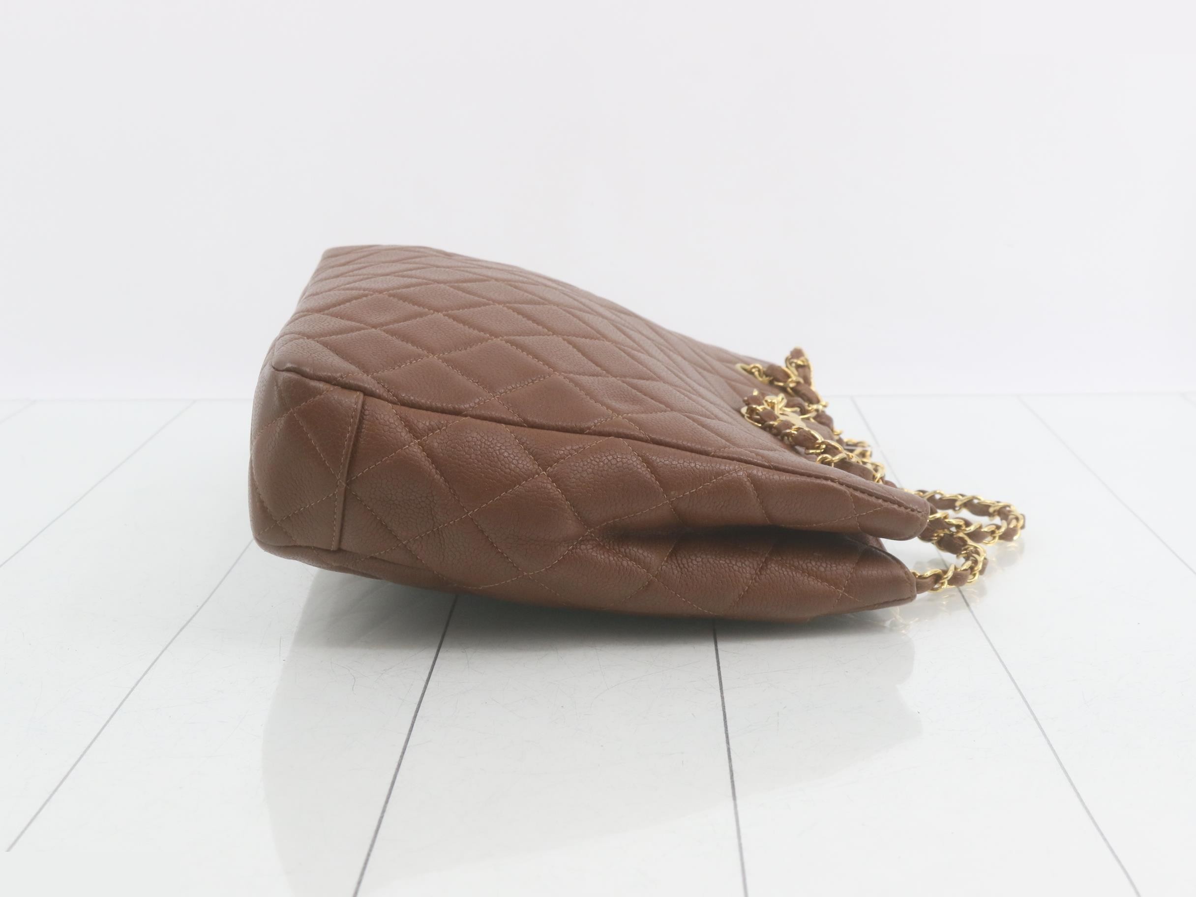 Matelassé Caviar Turnlock Chain Tote, Brown — view 3