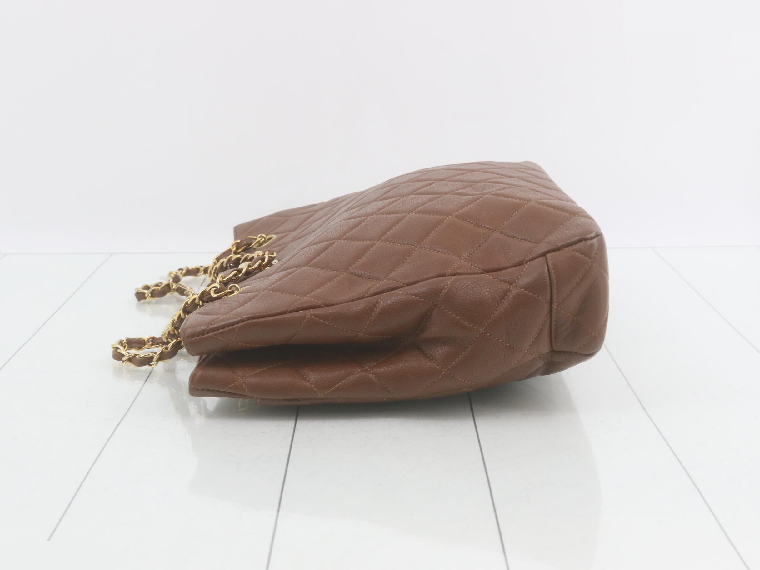 Matelassé Caviar Turnlock Chain Tote, Brown — view 4