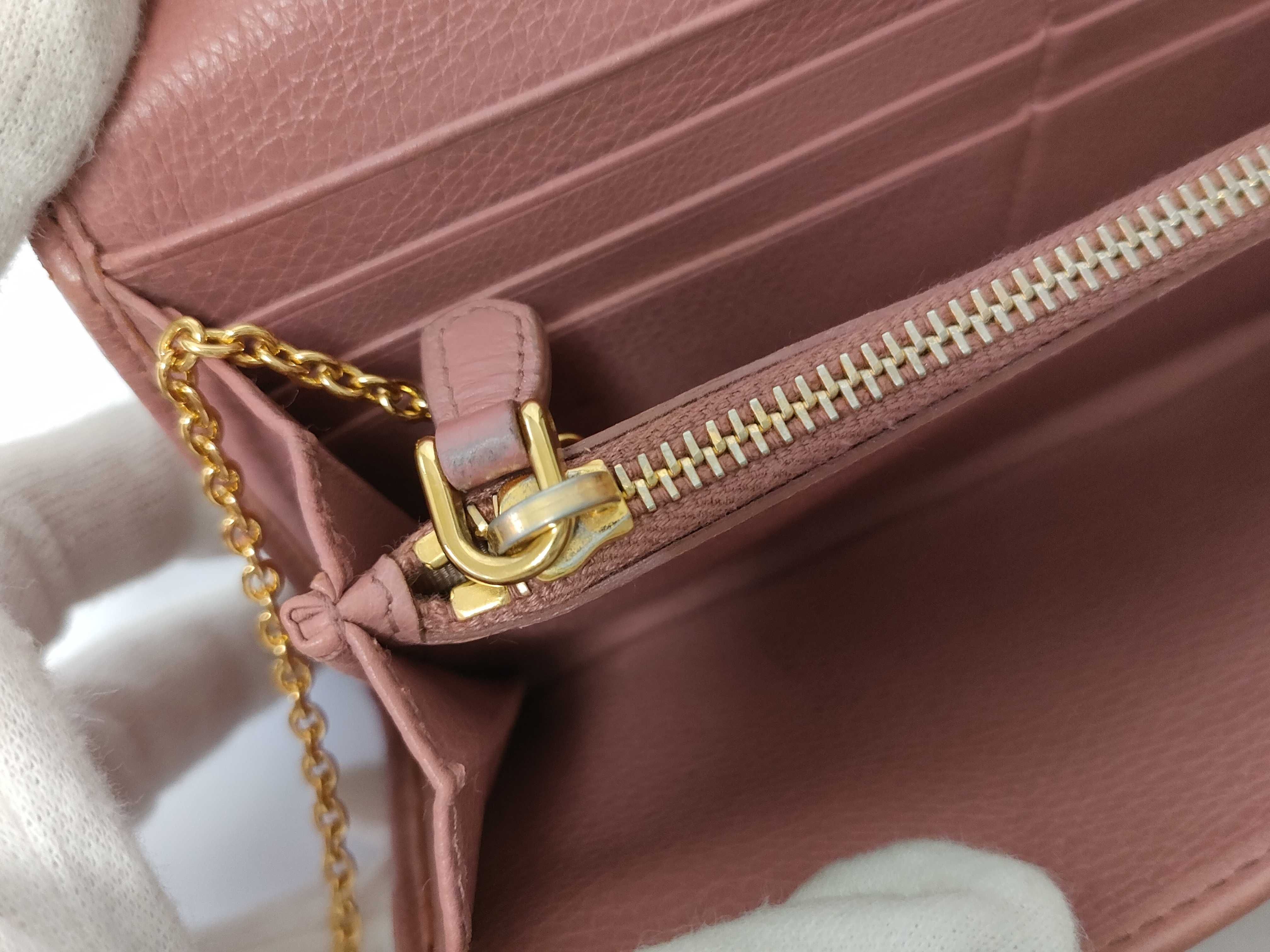 1MH132 Triangle Logo Long Wallet, Leather, Pink, with Card Case — view 11