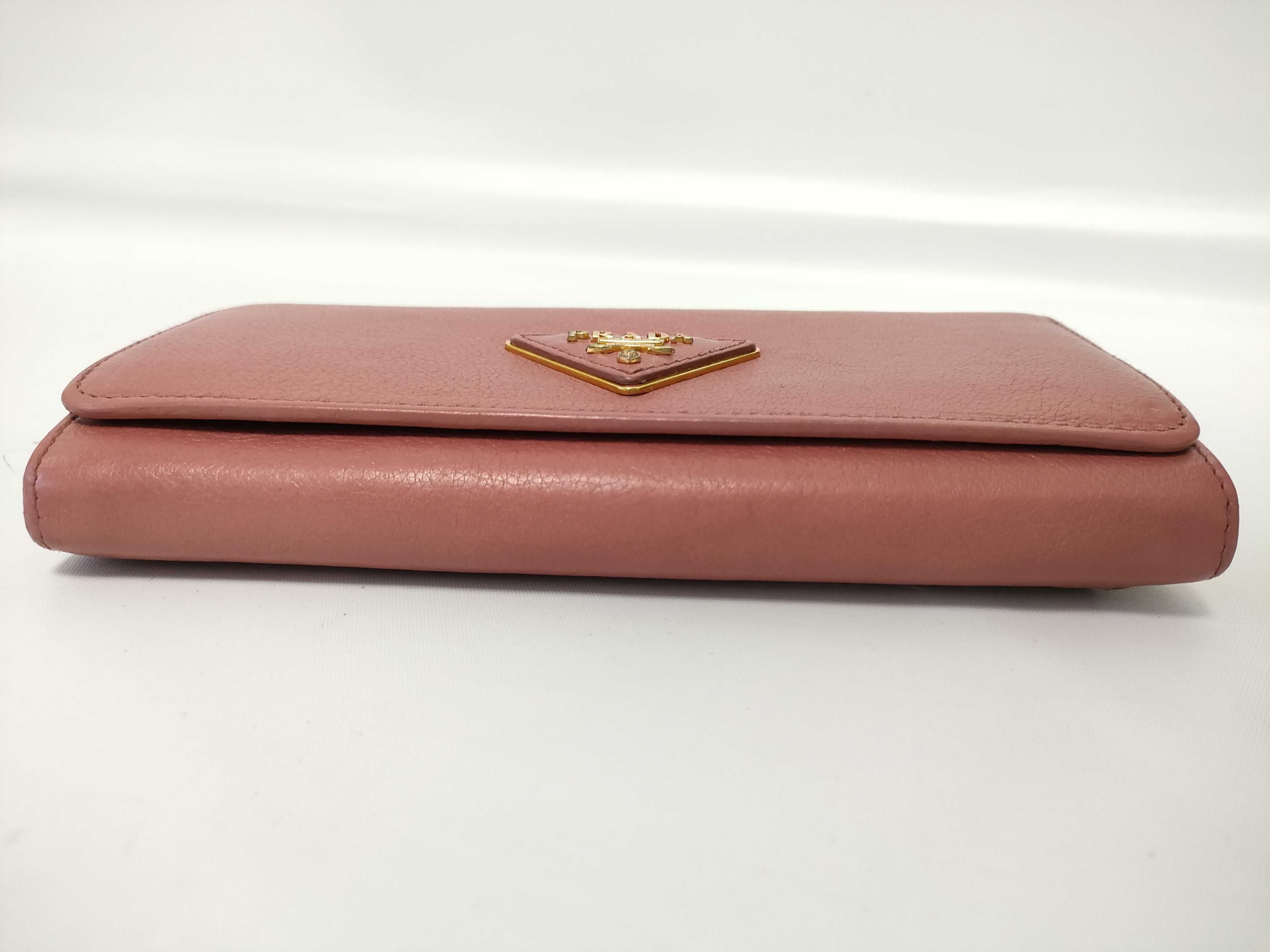 1MH132 Triangle Logo Long Wallet, Leather, Pink, with Card Case — view 3