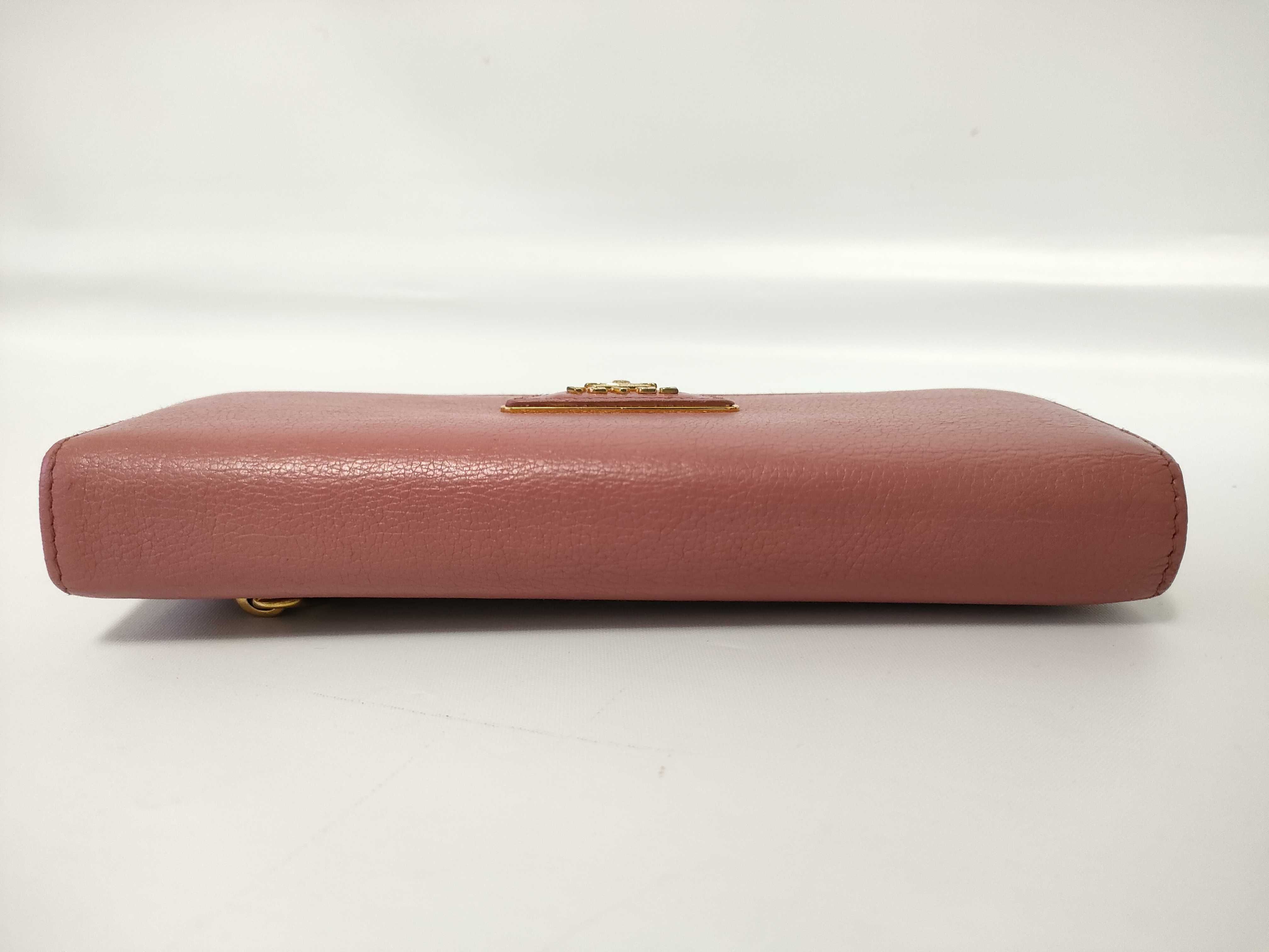 1MH132 Triangle Logo Long Wallet, Leather, Pink, with Card Case — view 4