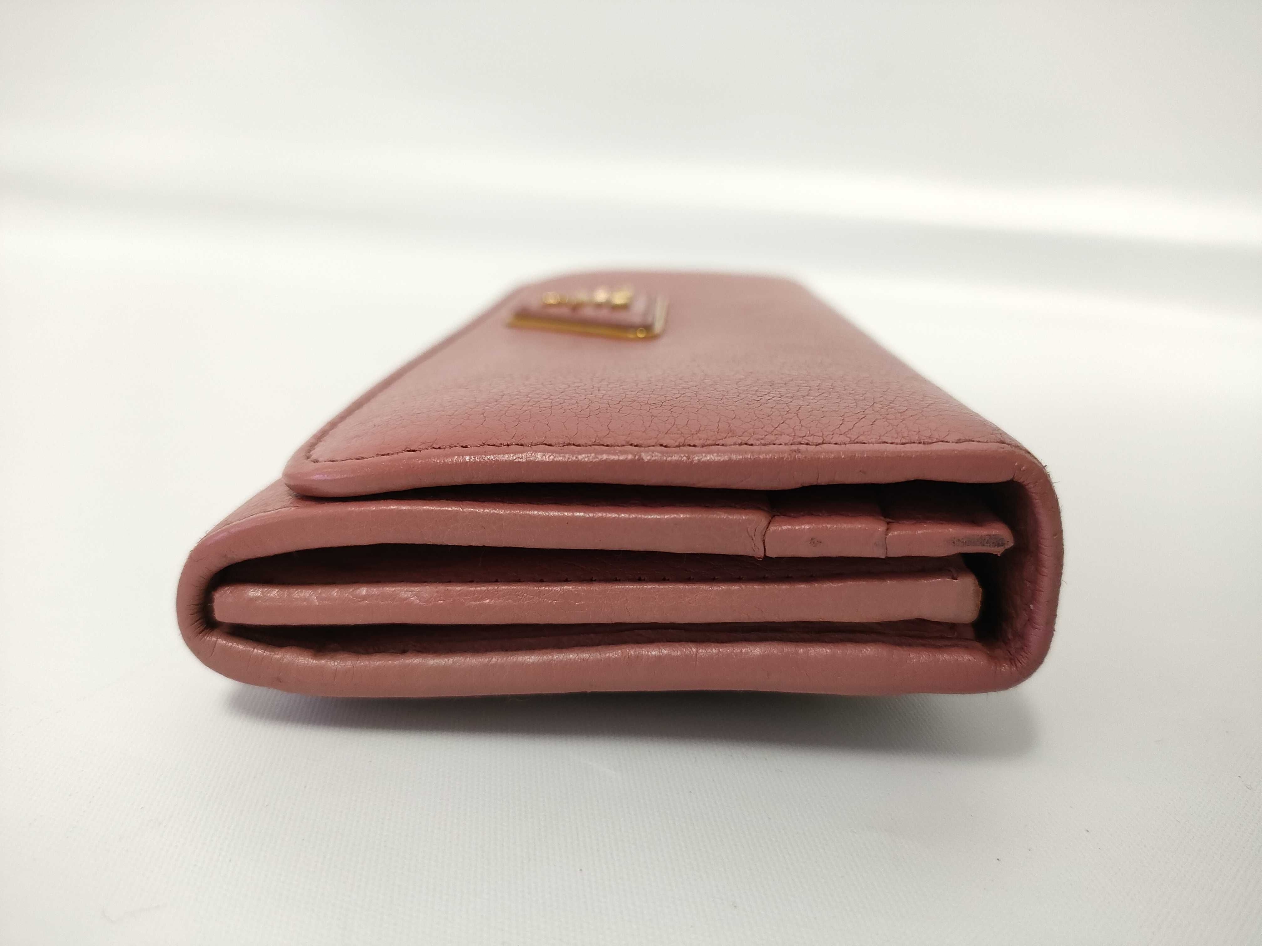 1MH132 Triangle Logo Long Wallet, Leather, Pink, with Card Case — view 5