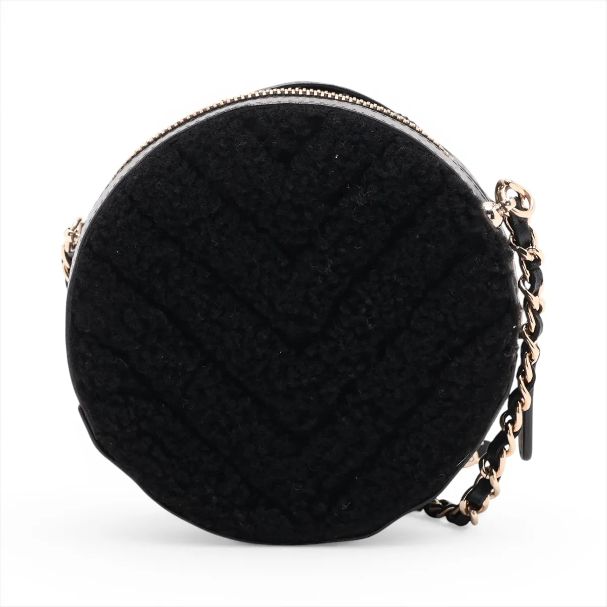 Chevron Boa x Lambskin Chain Shoulder Bag, Round, Black with Gold Hardware, 28969394 (Serial Number 28) — view 2