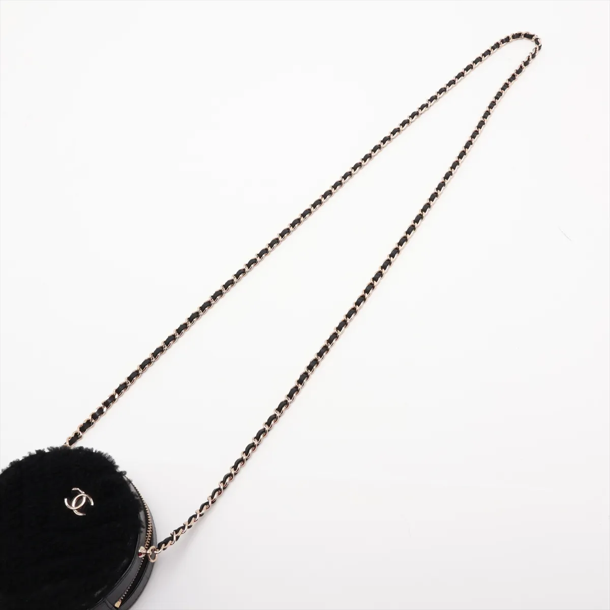 Chevron Boa x Lambskin Chain Shoulder Bag, Round, Black with Gold Hardware, 28969394 (Serial Number 28) — view 5