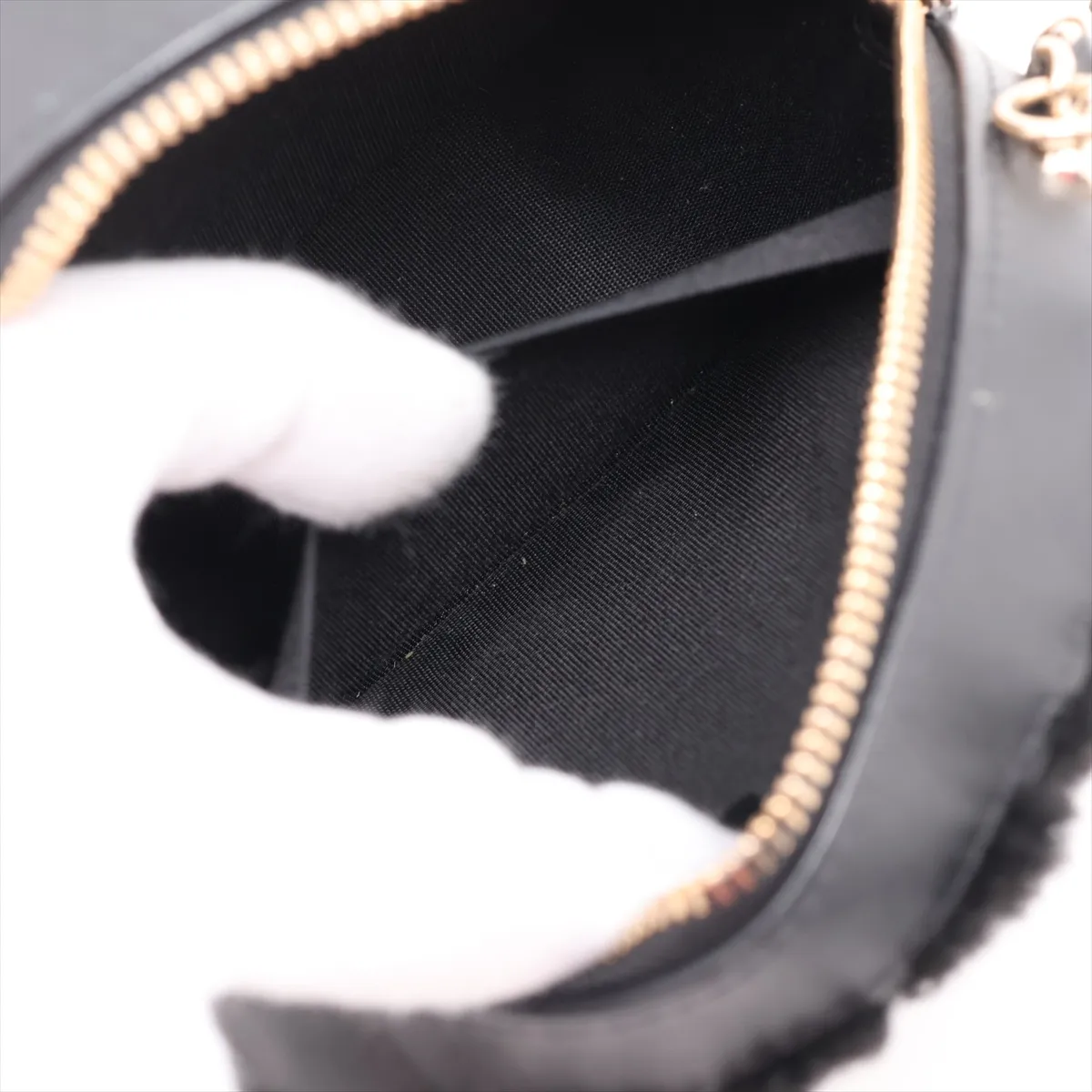 Chevron Boa x Lambskin Chain Shoulder Bag, Round, Black with Gold Hardware, 28969394 (Serial Number 28) — view 7