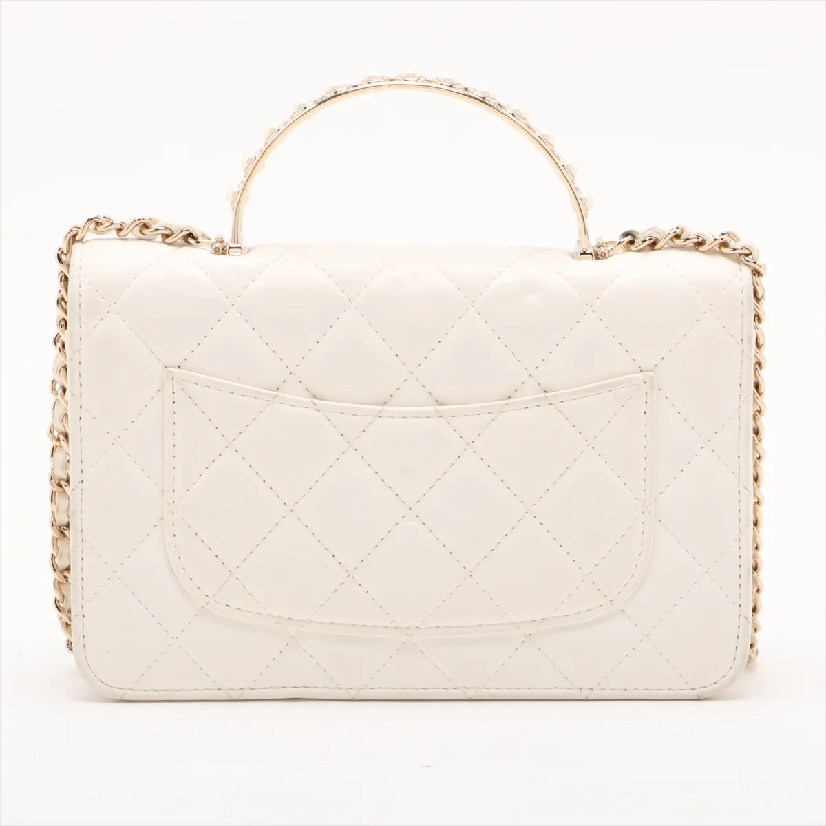 Matelassé Lambskin 2-Way Shoulder Bag, Top Handle, Pearl White, Gold Hardware, K76N62LG, Random Plate — view 2