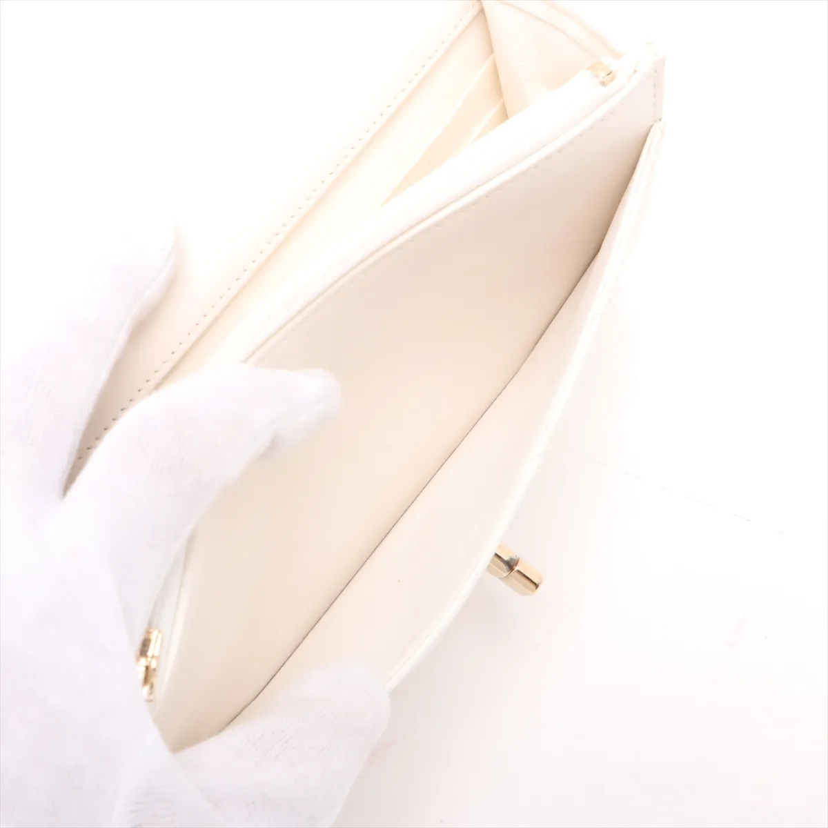 Matelassé Lambskin 2-Way Shoulder Bag, Top Handle, Pearl White, Gold Hardware, K76N62LG, Random Plate — view 11
