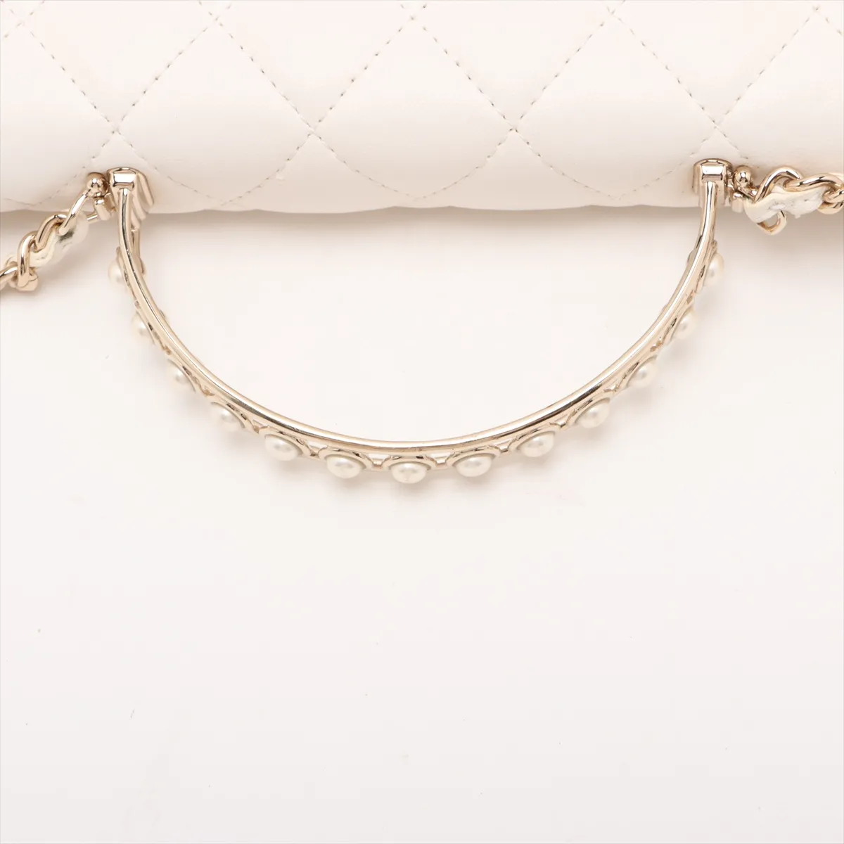 Matelassé Lambskin 2-Way Shoulder Bag, Top Handle, Pearl White, Gold Hardware, K76N62LG, Random Plate — view 5