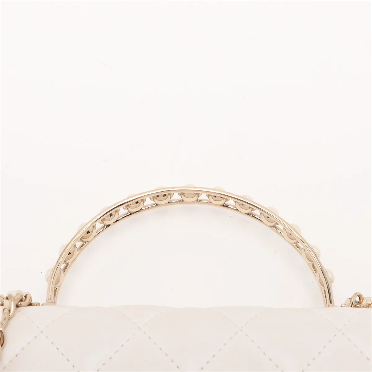 Matelassé Lambskin 2-Way Shoulder Bag, Top Handle, Pearl White, Gold Hardware, K76N62LG, Random Plate — view 6