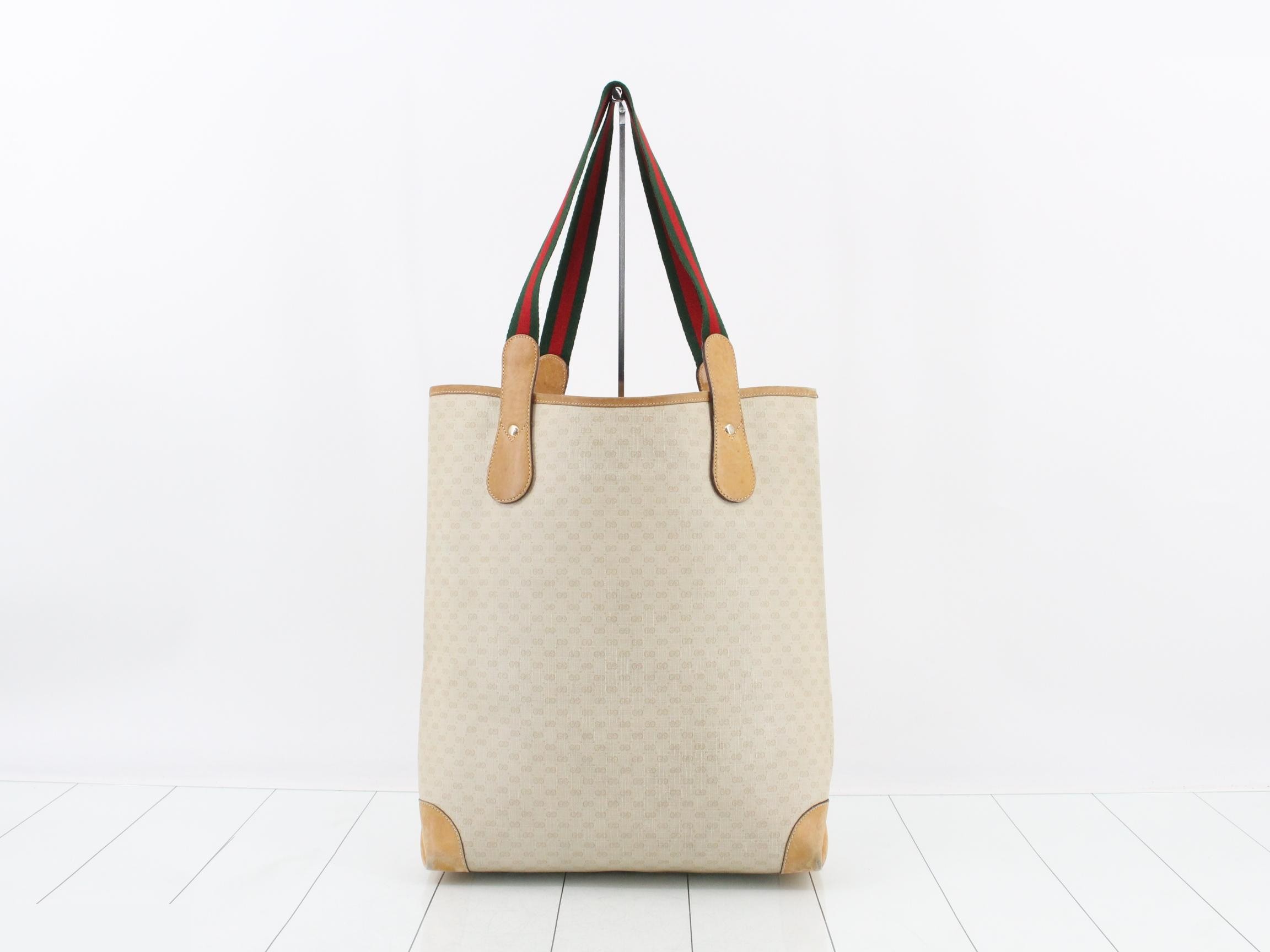 Micro GG Plus Tote Bag, PVC, Beige — view 2