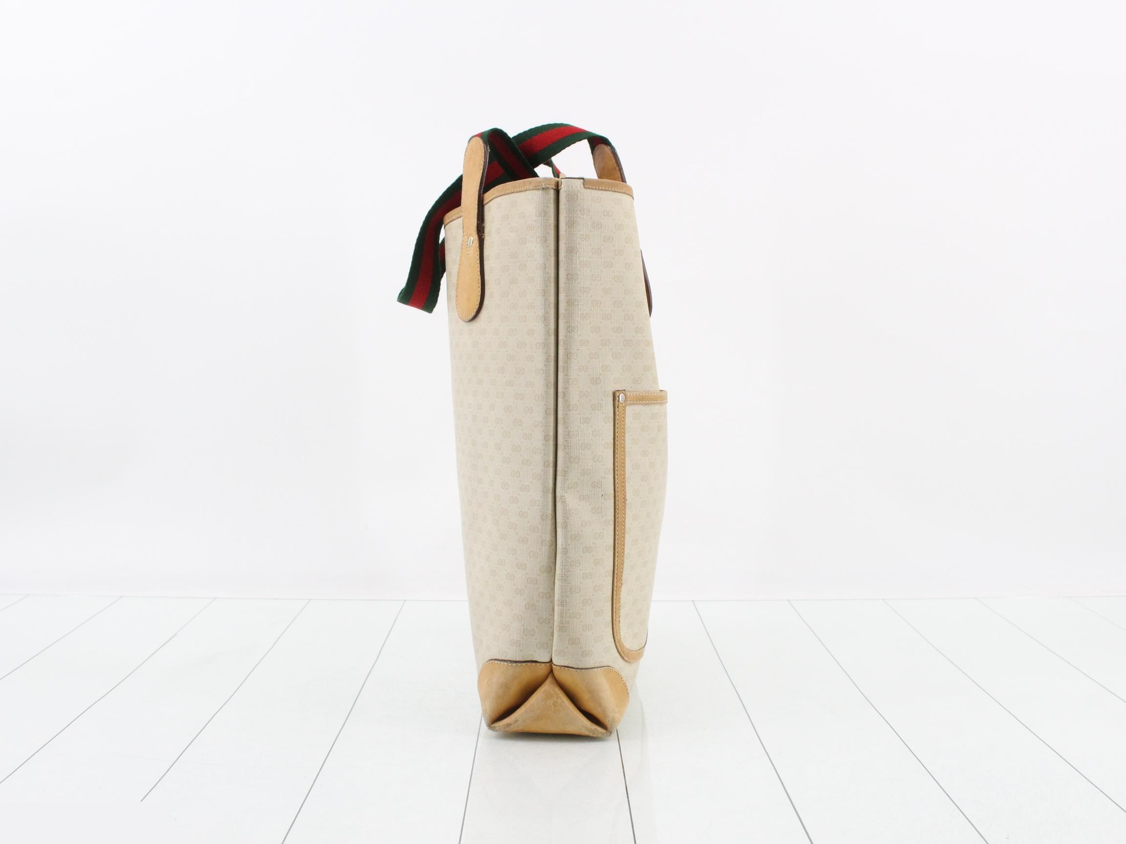 Micro GG Plus Tote Bag, PVC, Beige — view 4