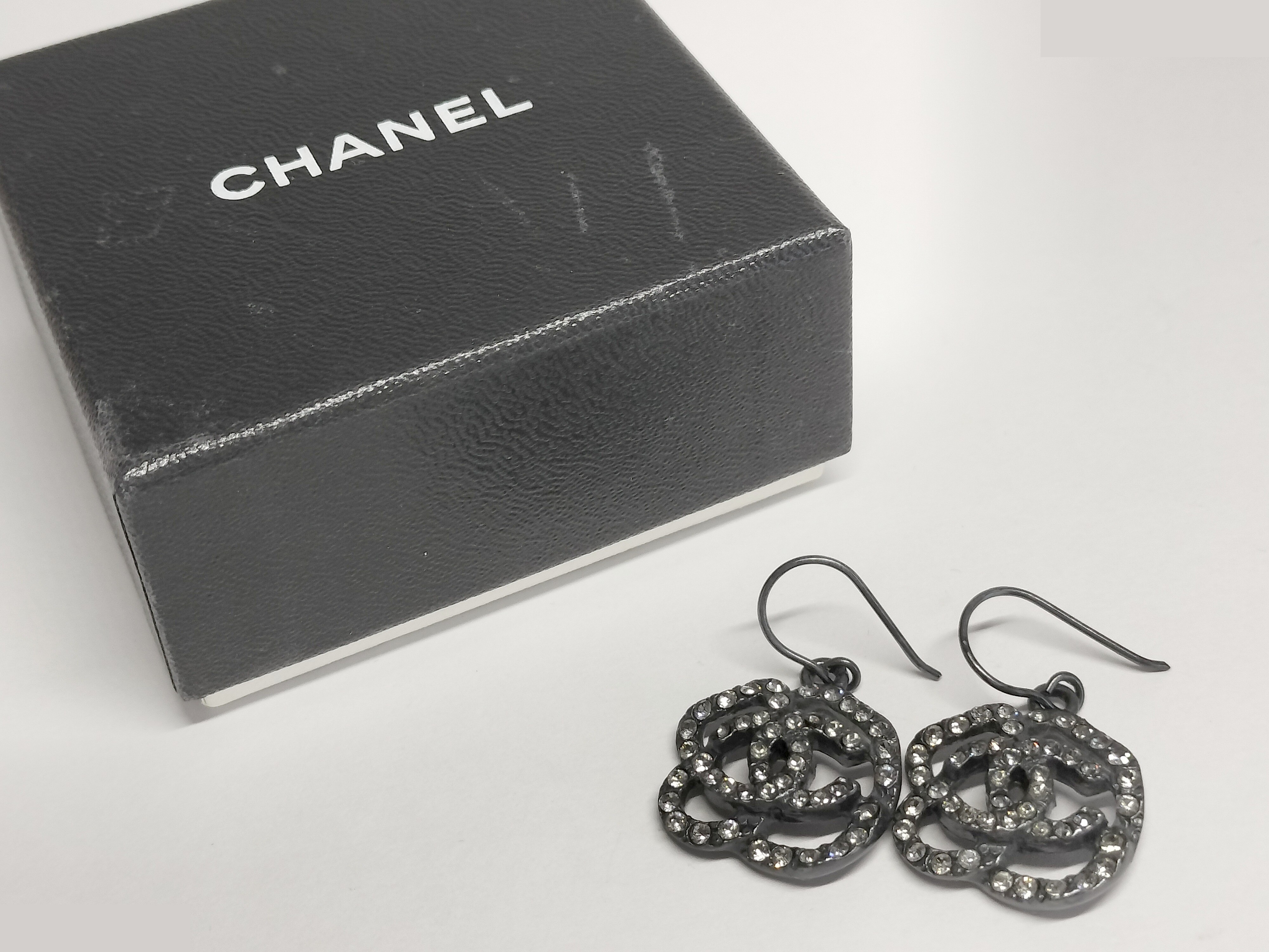 Coco Camellia Rhinestone Silver Earrings — view 2