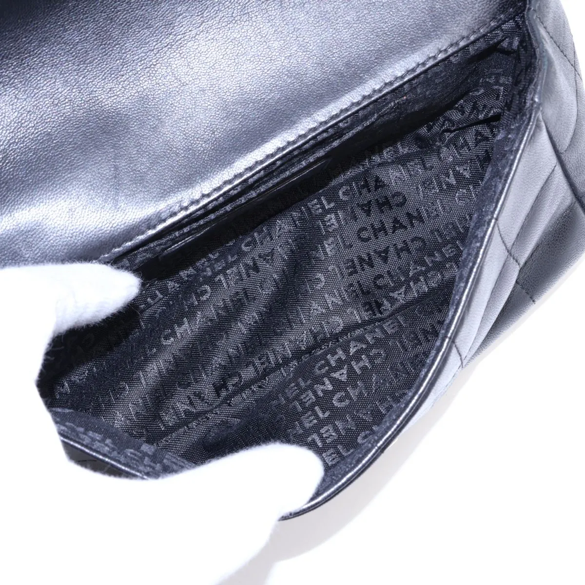 Chocolate Bar Lambskin Chain Shoulder Bag, Black with Gold Hardware, Item No. 12388325 (Serial No. 12) — view 6