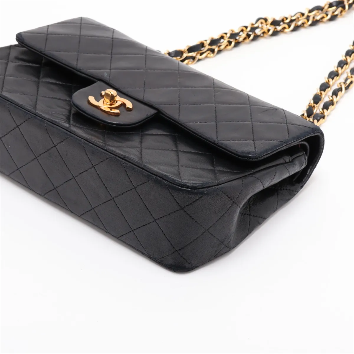 Matelassé 23 Small Lambskin Double Flap Double Chain Bag, Black with Gold Hardware, 1058338, Series 1, A01113 — view 3