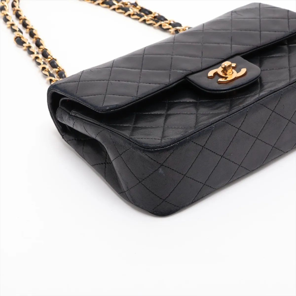 Matelassé 23 Small Lambskin Double Flap Double Chain Bag, Black with Gold Hardware, 1058338, Series 1, A01113 — view 4