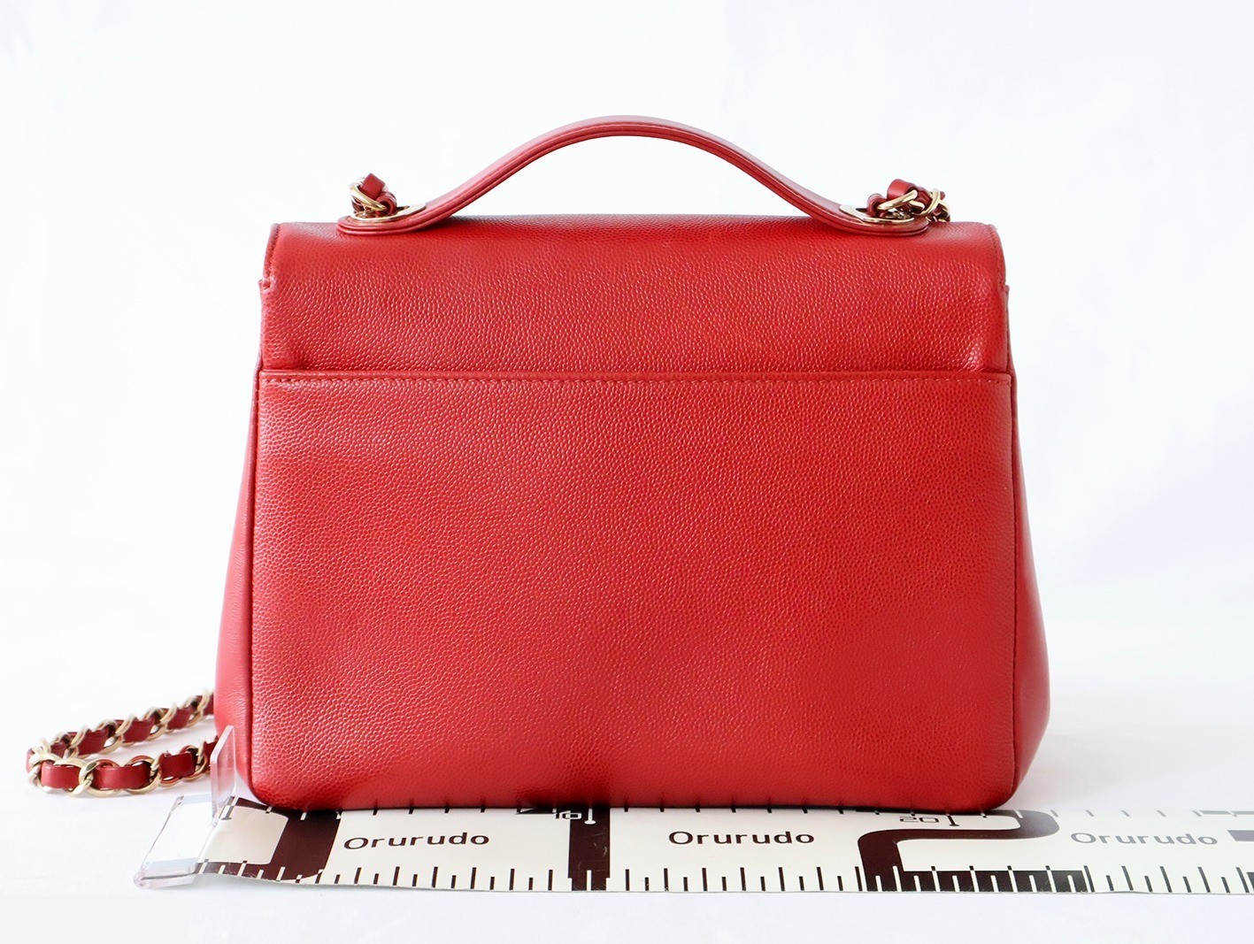 Caviar Skin Matelassé 2-Way Chain Shoulder Bag, Red — view 2