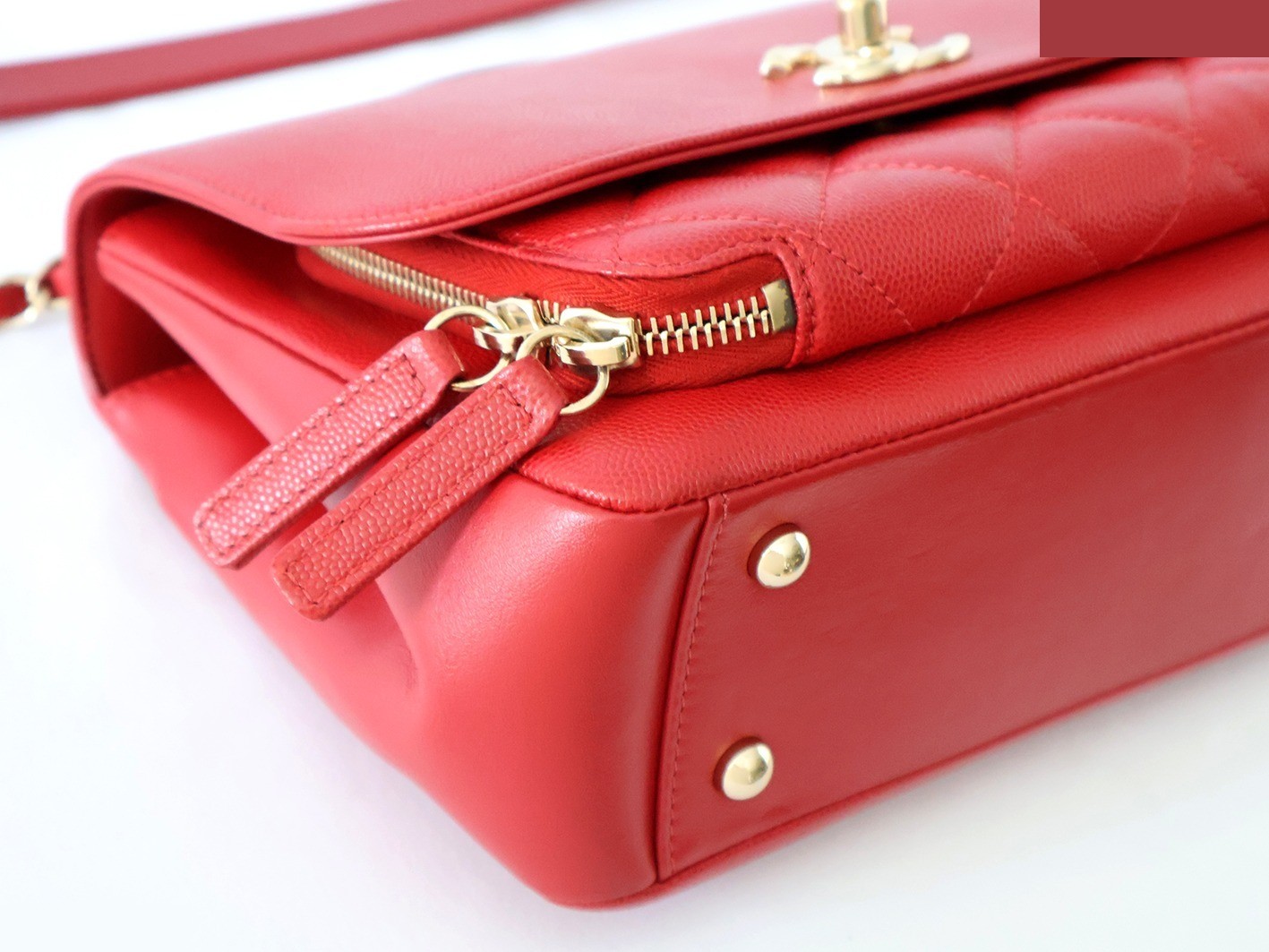 Caviar Skin Matelassé 2-Way Chain Shoulder Bag, Red — view 3