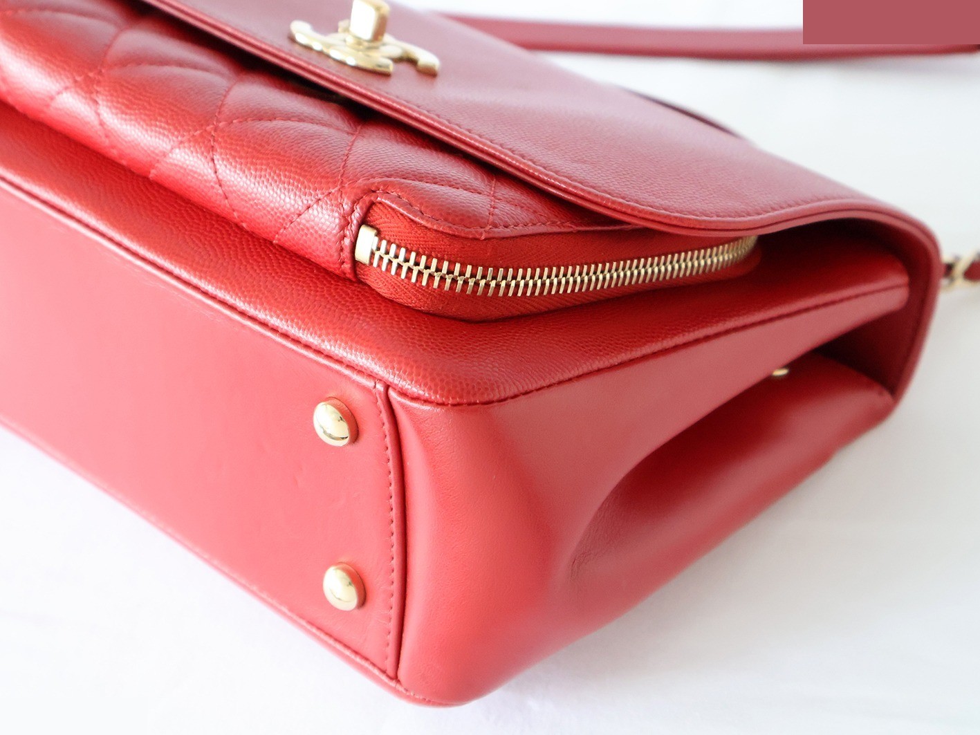 Caviar Skin Matelassé 2-Way Chain Shoulder Bag, Red — view 4