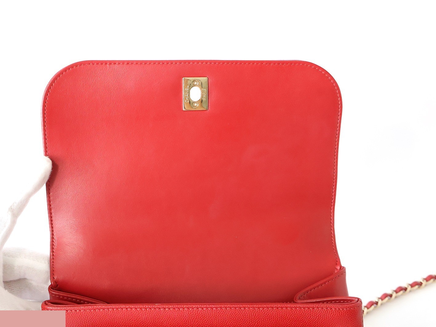 Caviar Skin Matelassé 2-Way Chain Shoulder Bag, Red — view 10
