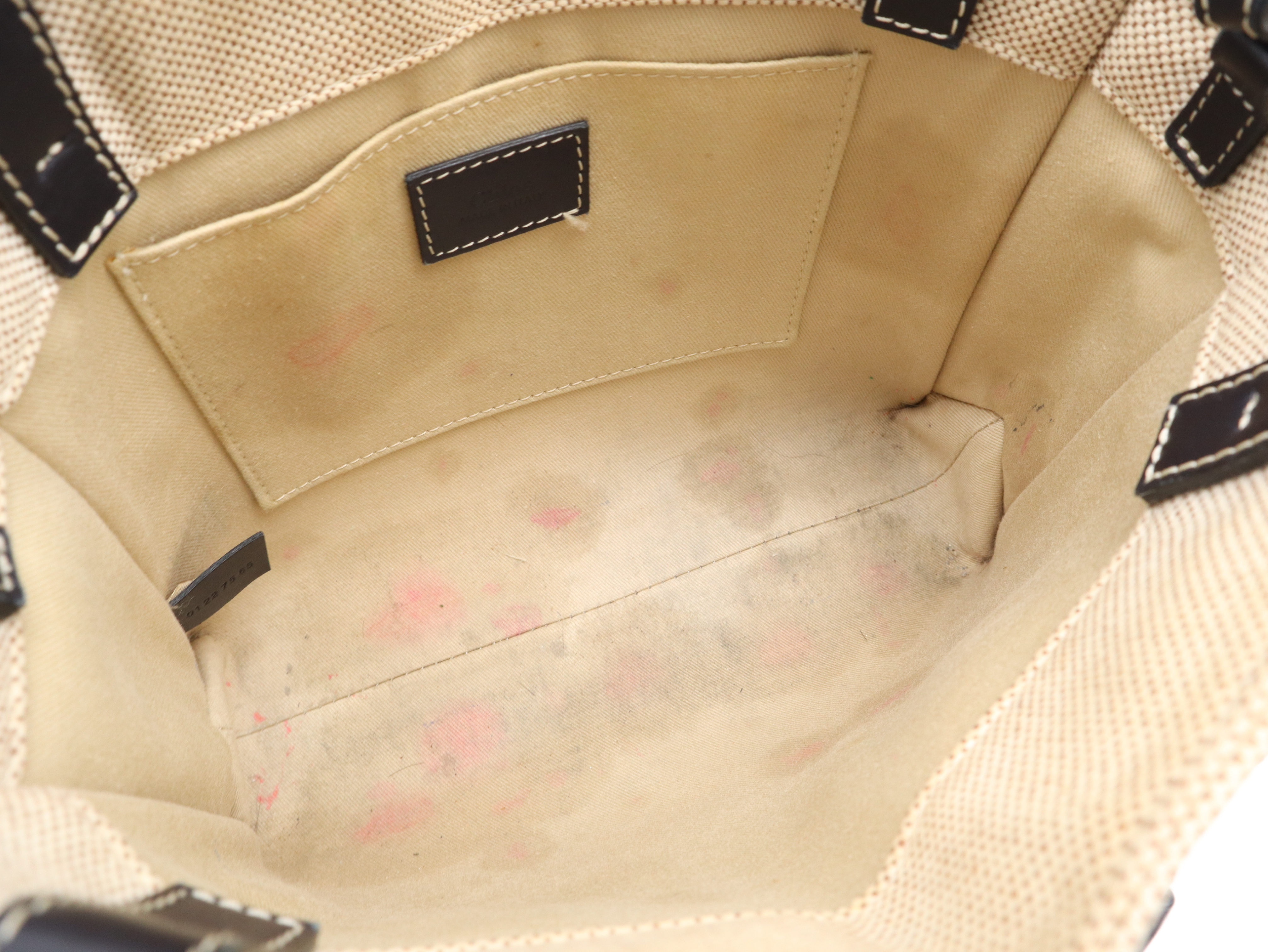 Woody 2-Way Handbag, Leather and Canvas, Beige Handbag — view 12