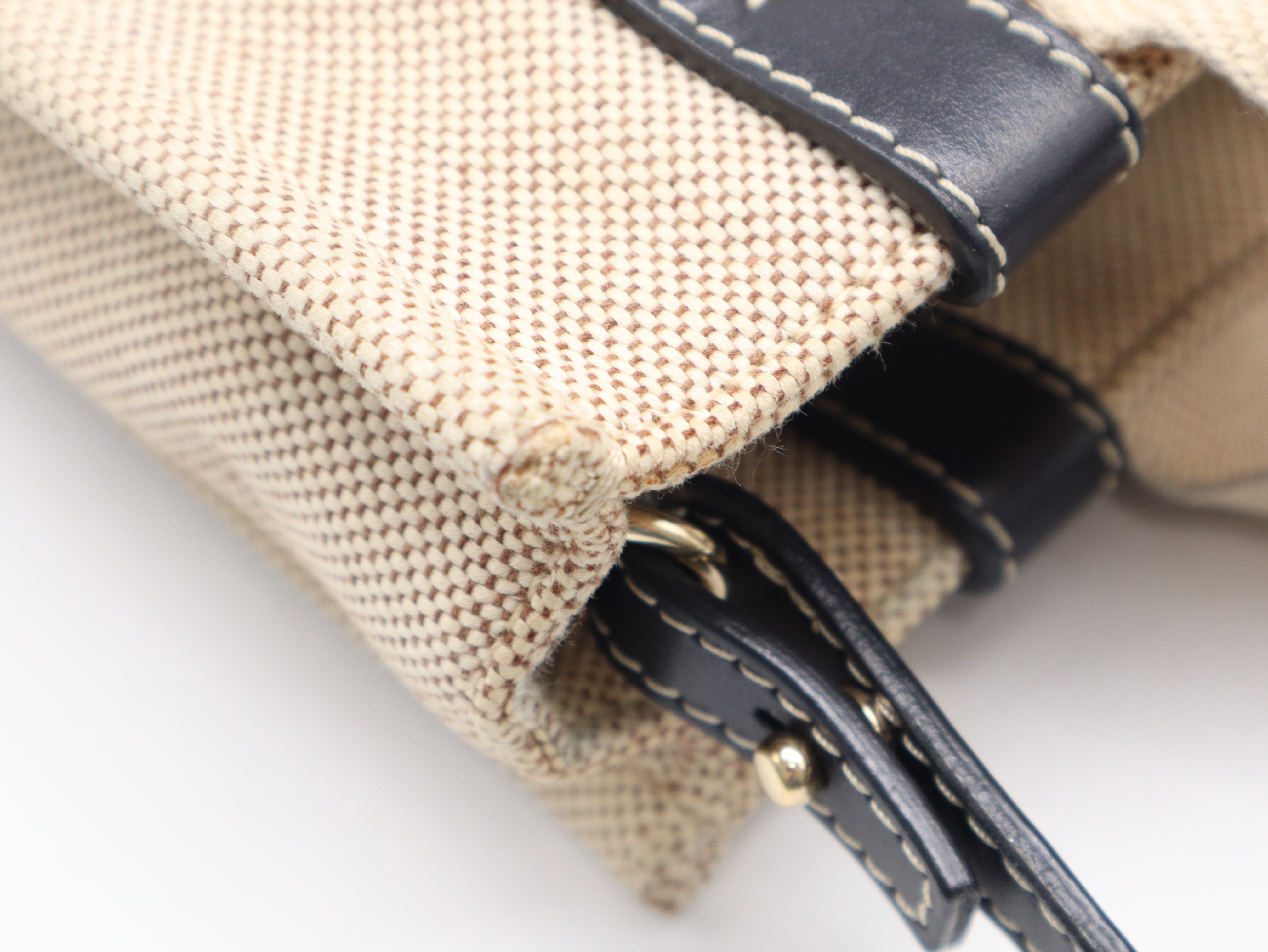 Woody 2-Way Handbag, Leather and Canvas, Beige Handbag — view 8