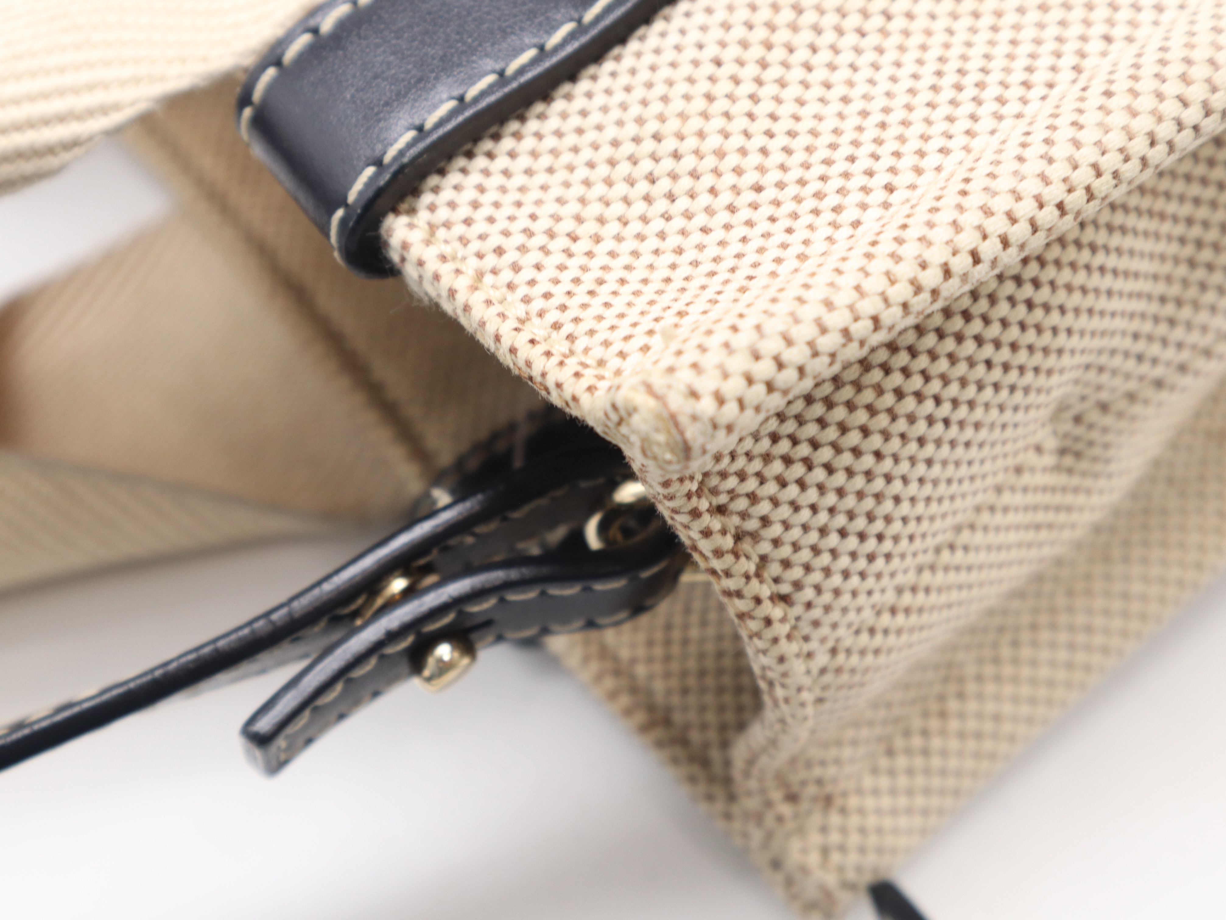 Woody 2-Way Handbag, Leather and Canvas, Beige Handbag — view 9