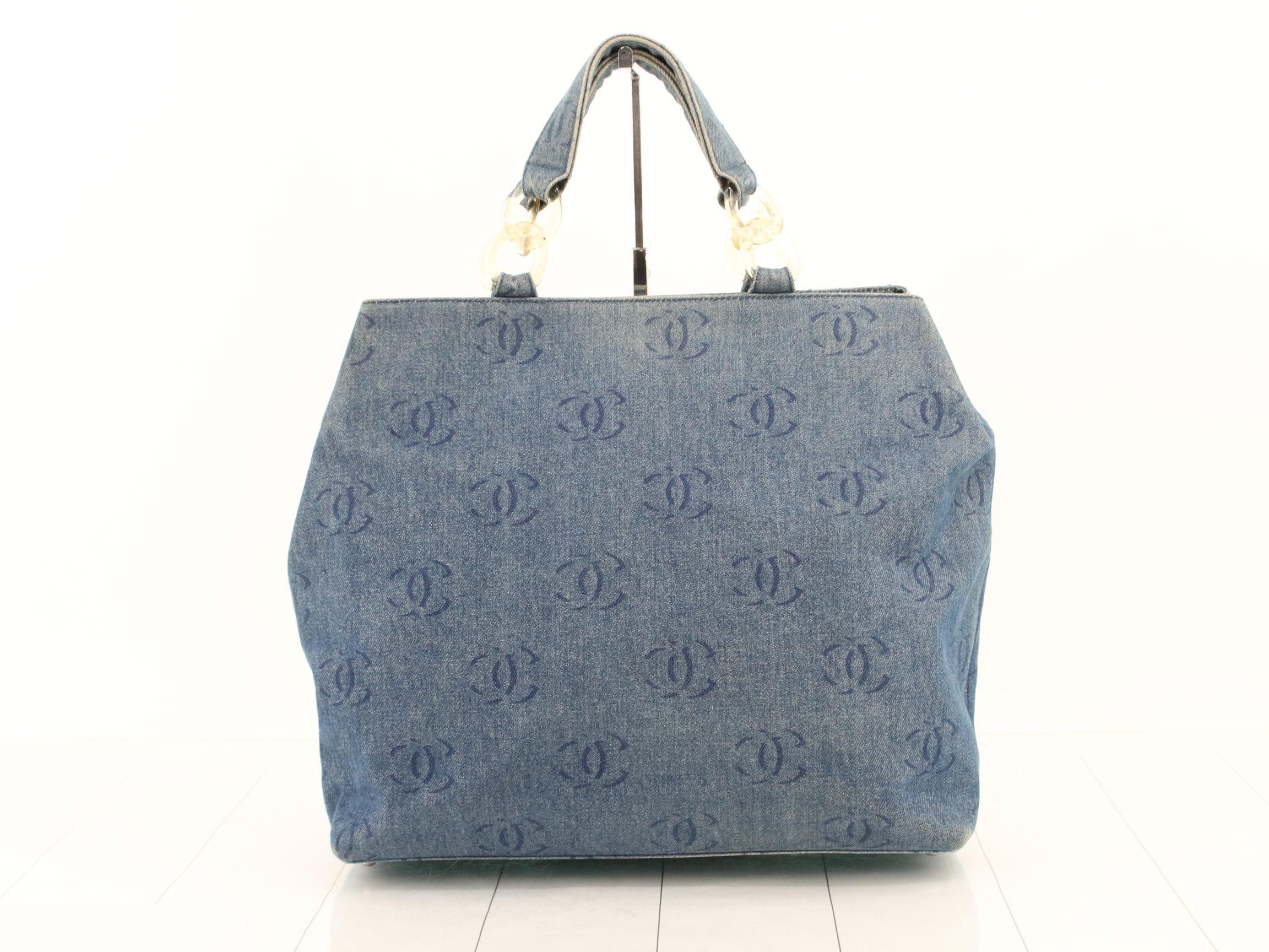 Coco Mark Plastic Chain Tote Bag, Denim, Blue, Series 7, 37 x 36 x 12 cm — view 2