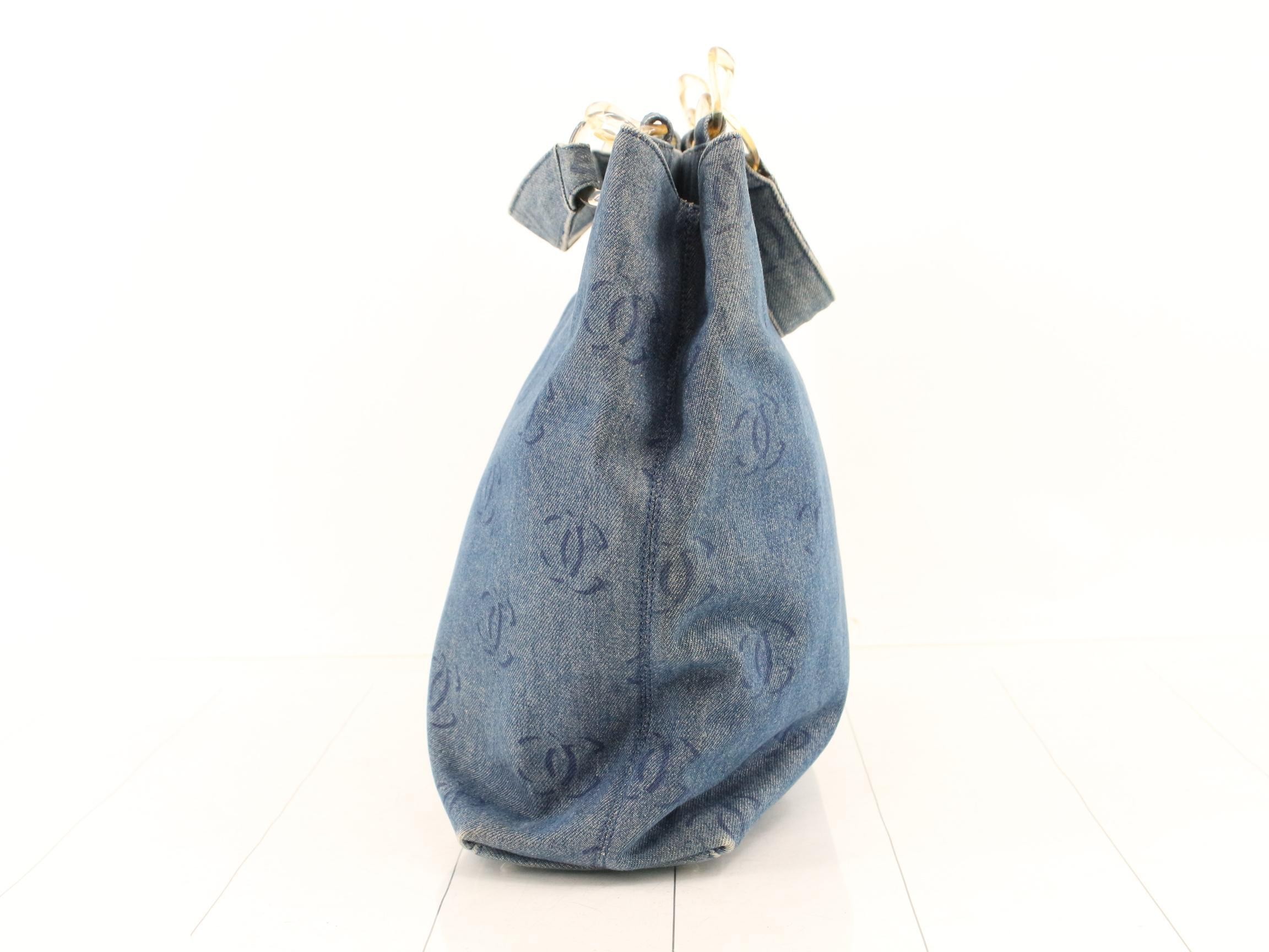 Coco Mark Plastic Chain Tote Bag, Denim, Blue, Series 7, 37 x 36 x 12 cm — view 3