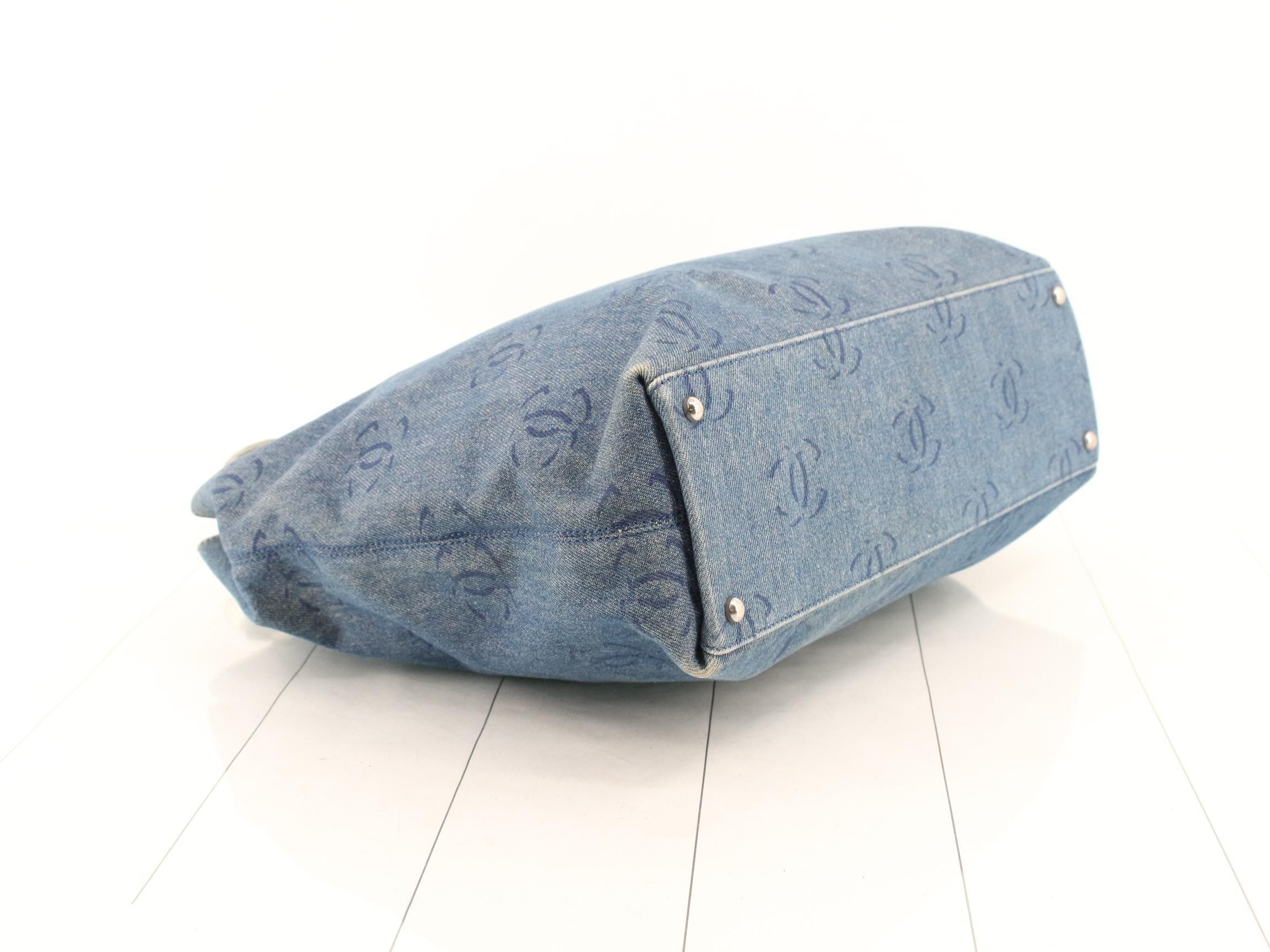 Coco Mark Plastic Chain Tote Bag, Denim, Blue, Series 7, 37 x 36 x 12 cm — view 5