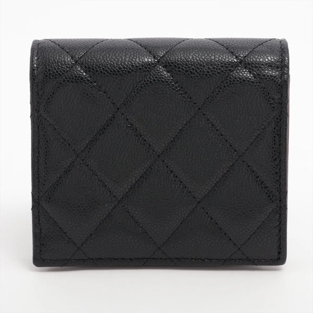 Matelassé Caviar Skin Compact Wallet, Black with Gold Hardware, T75HTLH4 — view 2