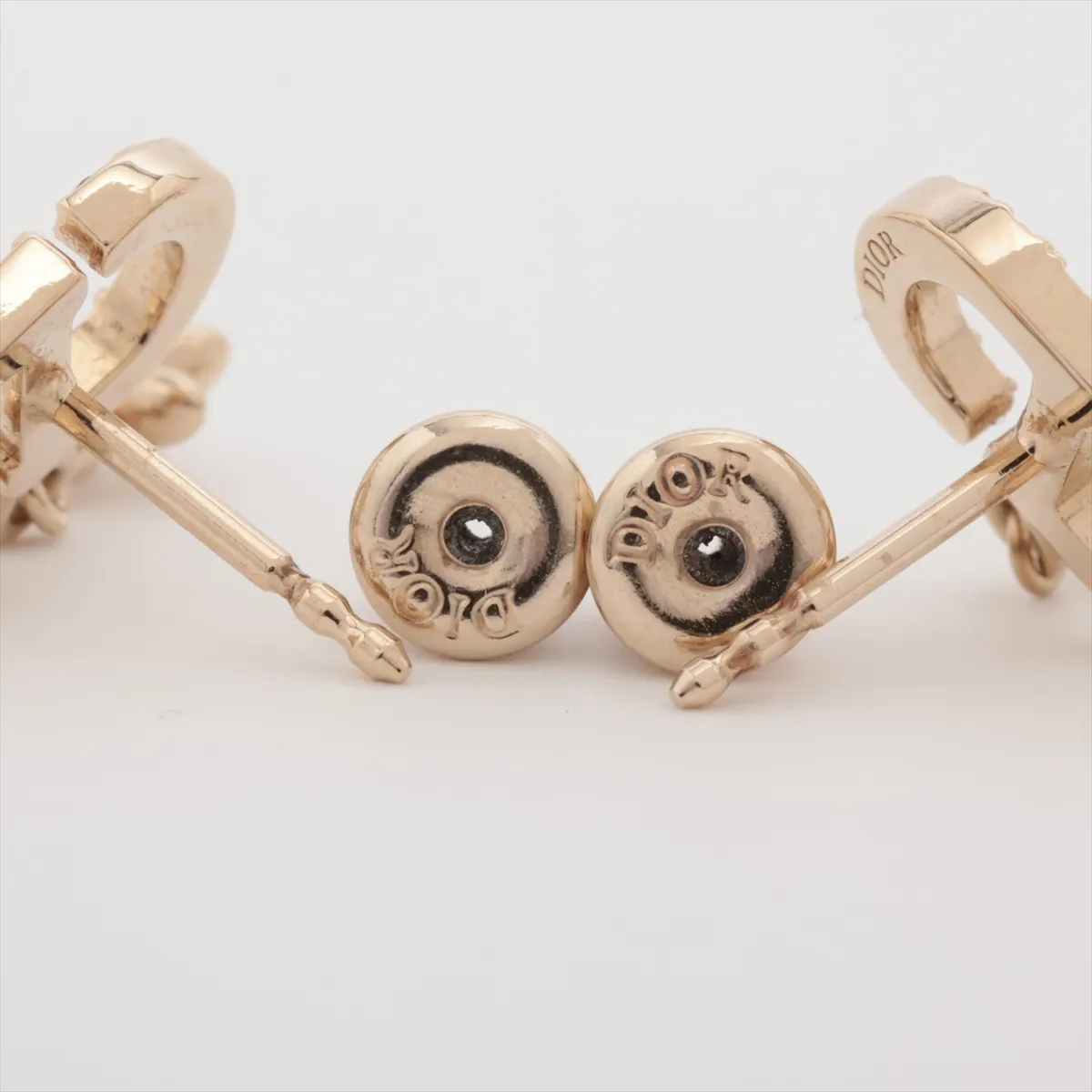 Petit CD earrings (for both ears), gold-plated with rhinestones and faux pearls. Shows signs of wear, including — view 4