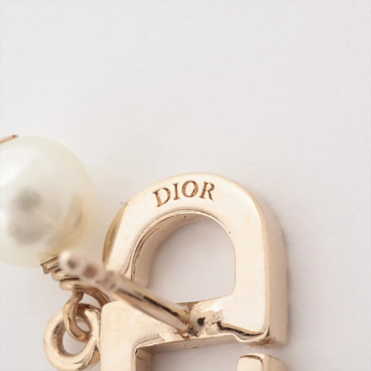 Petit CD earrings (for both ears), gold-plated with rhinestones and faux pearls. Shows signs of wear, including — view 5