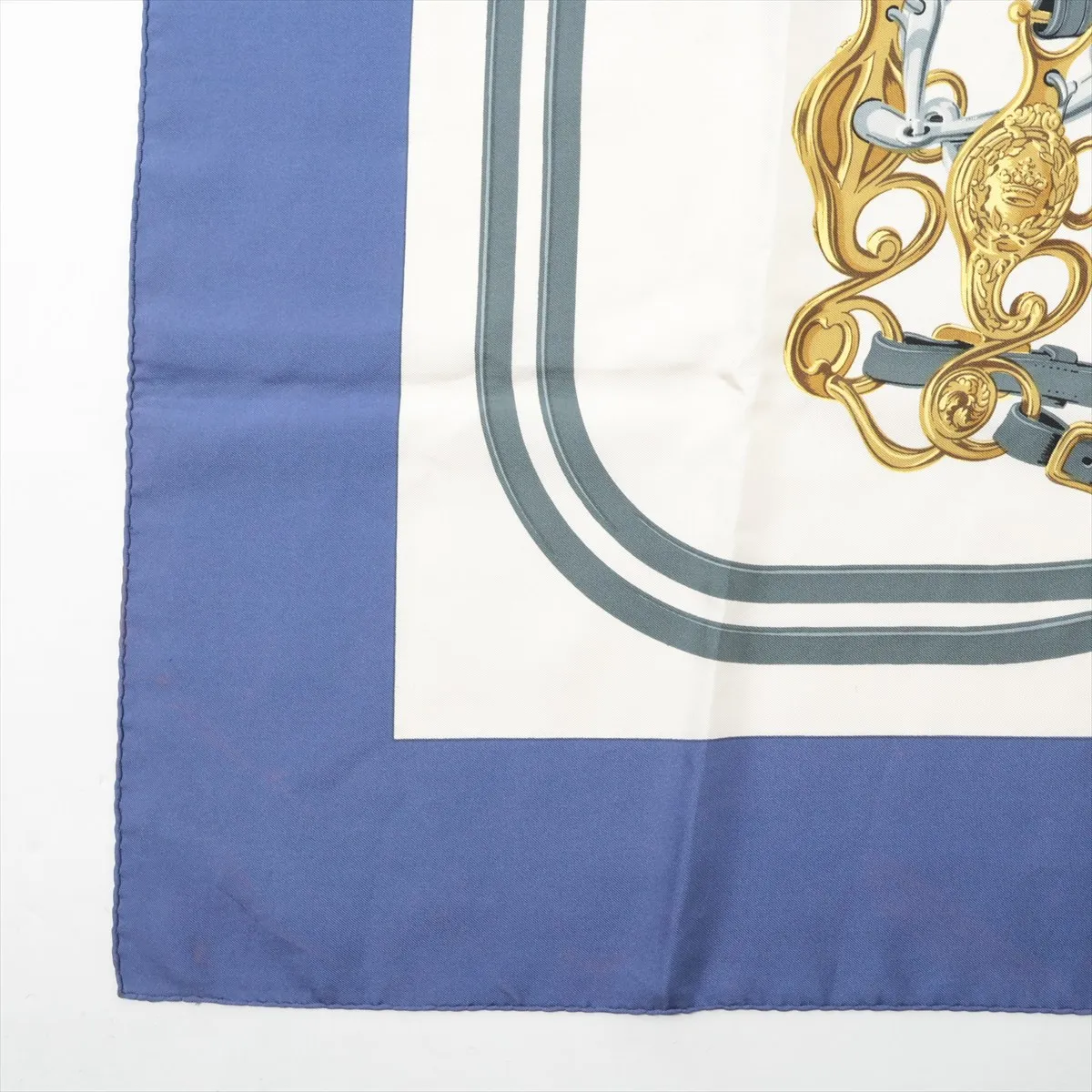 Carre 90 BRIDES de GALA Ceremonial Bridle Scarf, Silk, Blue. Shows wear, — view 5