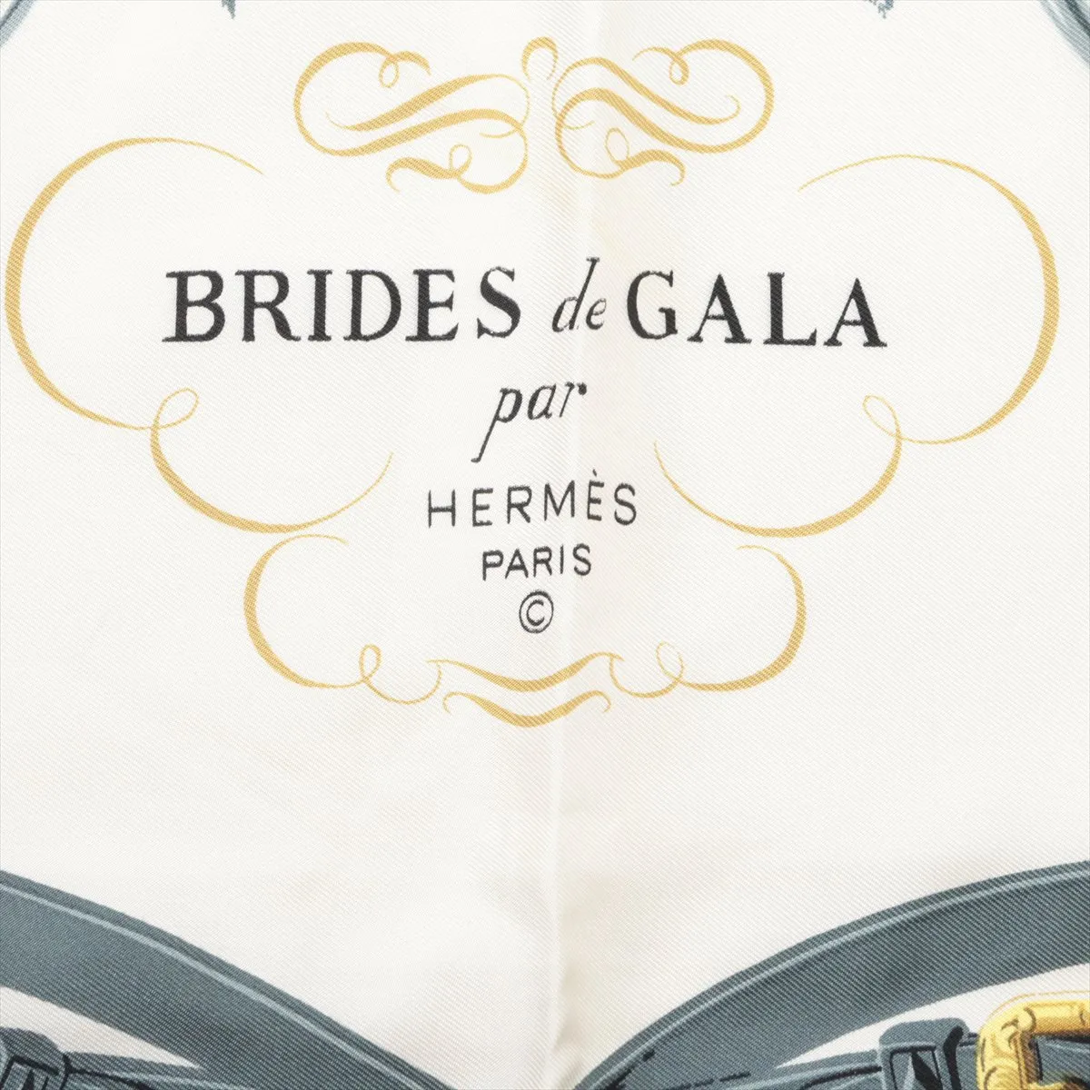 Carre 90 BRIDES de GALA Ceremonial Bridle Scarf, Silk, Blue. Shows wear, — view 6