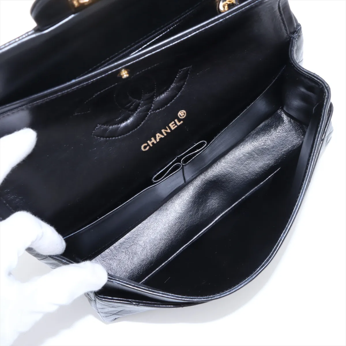 Matelasse 25 Lambskin Double Flap Double Chain Bag Black Gold Hardware 4886961 4th Series A01112 — view 7