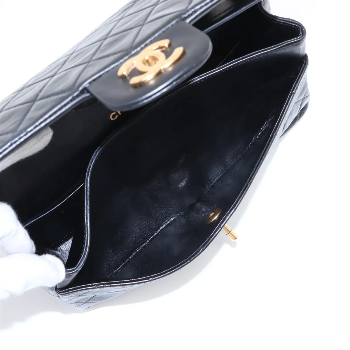 Matelasse 25 Lambskin Double Flap Double Chain Bag Black Gold Hardware 4886961 4th Series A01112 — view 8