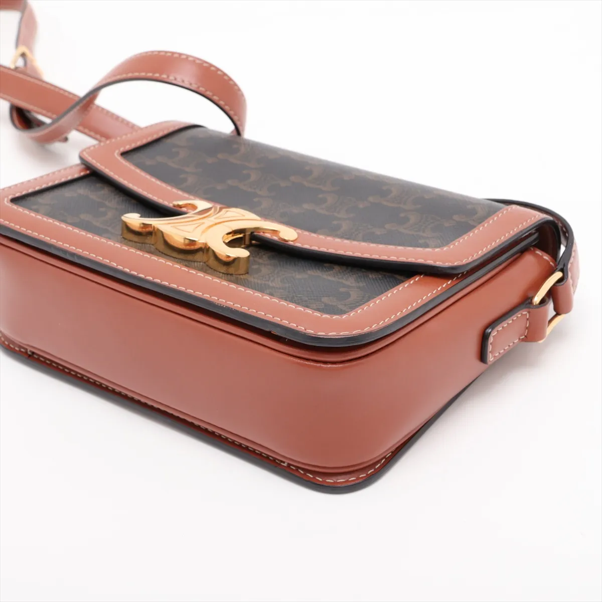 Triomphe Teen PVC x Leather Shoulder Bag Brown x Black — view 3