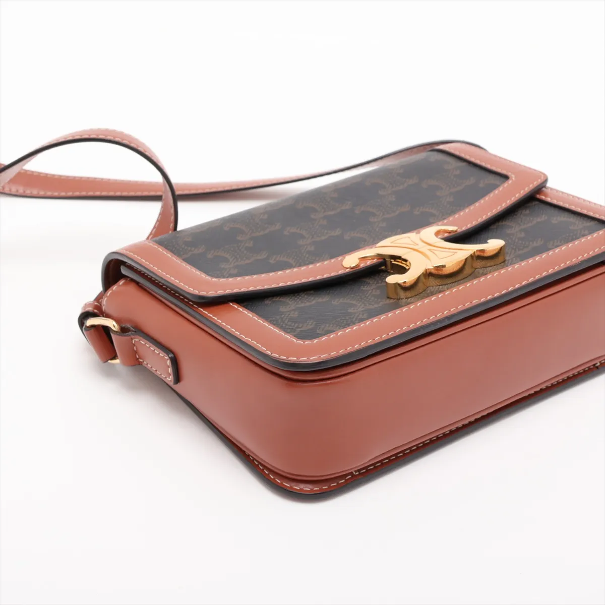 Triomphe Teen PVC x Leather Shoulder Bag Brown x Black — view 4